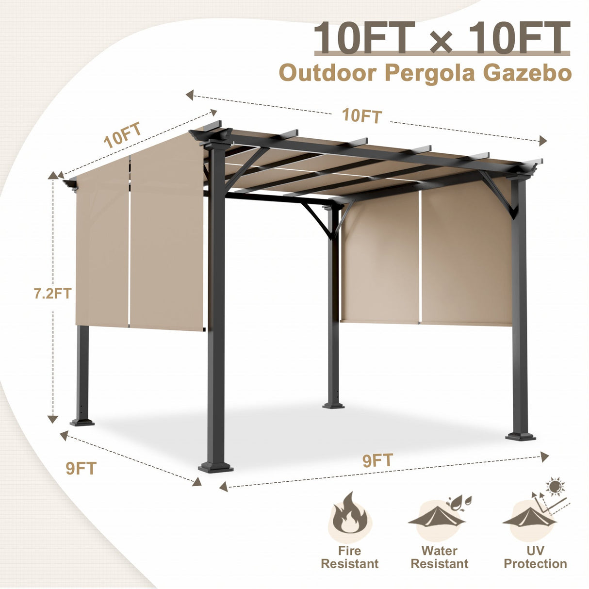 10 Ft x 10 Ft Metal Pergola with Polyester Top - Eagle Peak Custom Canopy Tent