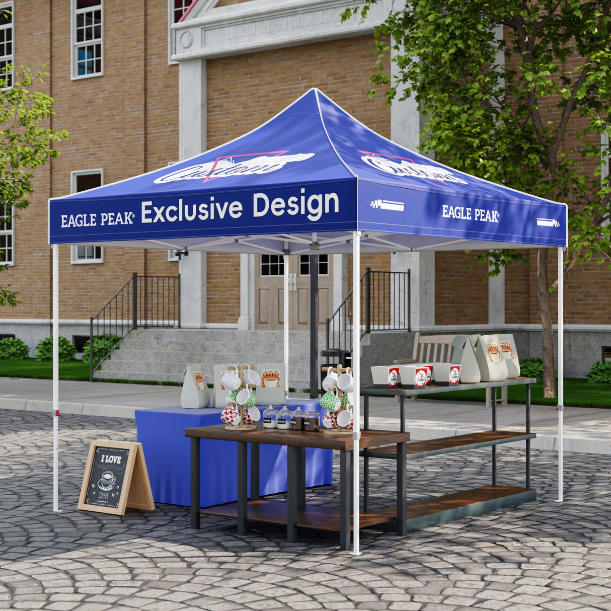 10x10 Alpine Custom Commercial Canopy High Peak Frame, Pop Up Custom Canopy Tent with Logo, Vendor Branded Logo - Eagle Peak Custom Canopy Tent