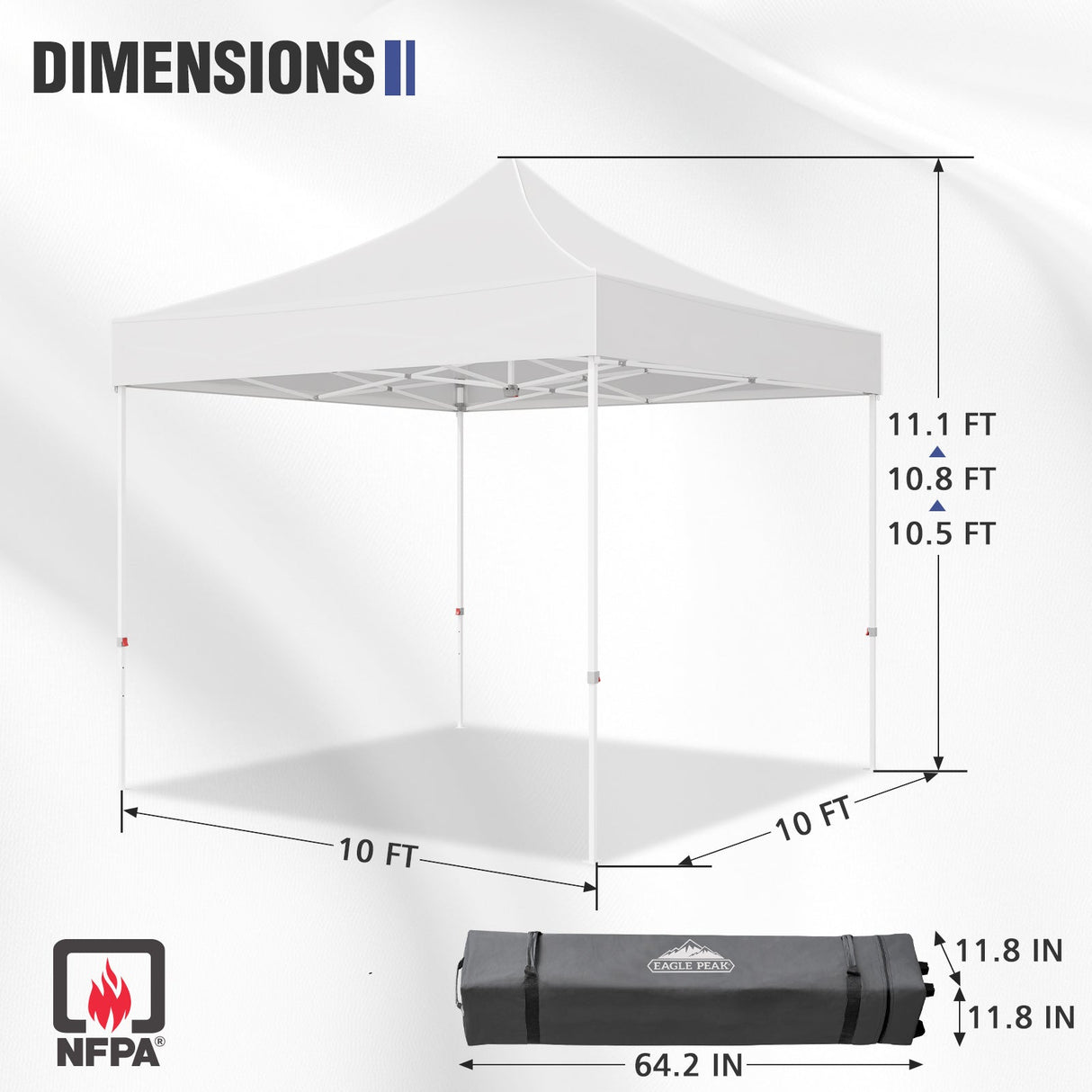 10x10 Commercial Canopy with High Peak, White - Eagle Peak Custom Canopy Tent