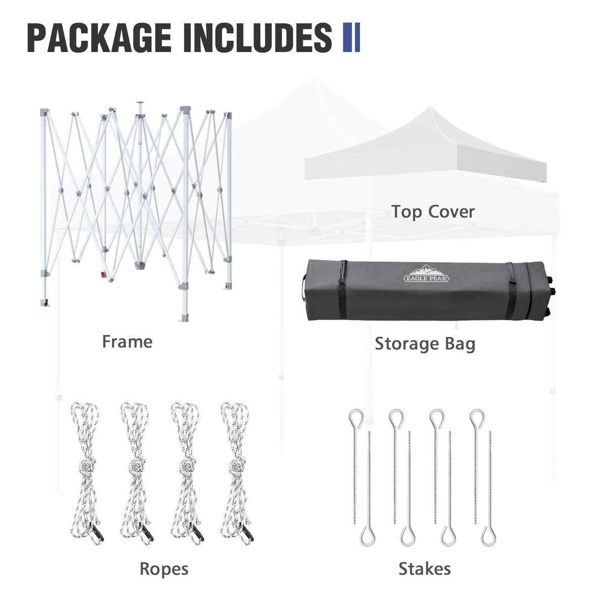 10x10 Commercial Canopy with High Peak, White - Eagle Peak Custom Canopy Tent