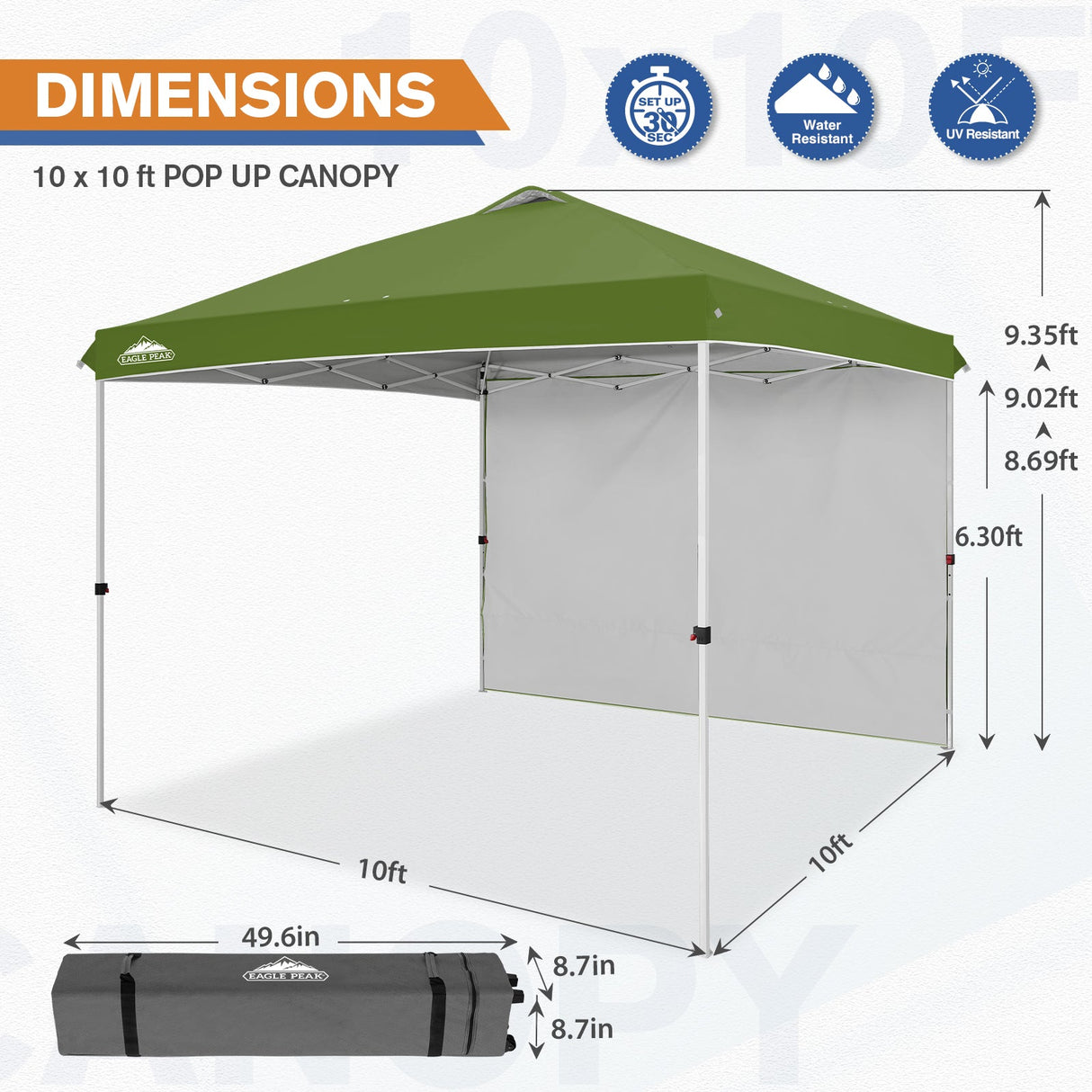 10x10 Commercial Pop up Canopy with 1 Sidewall - Eagle Peak Custom Canopy Tent