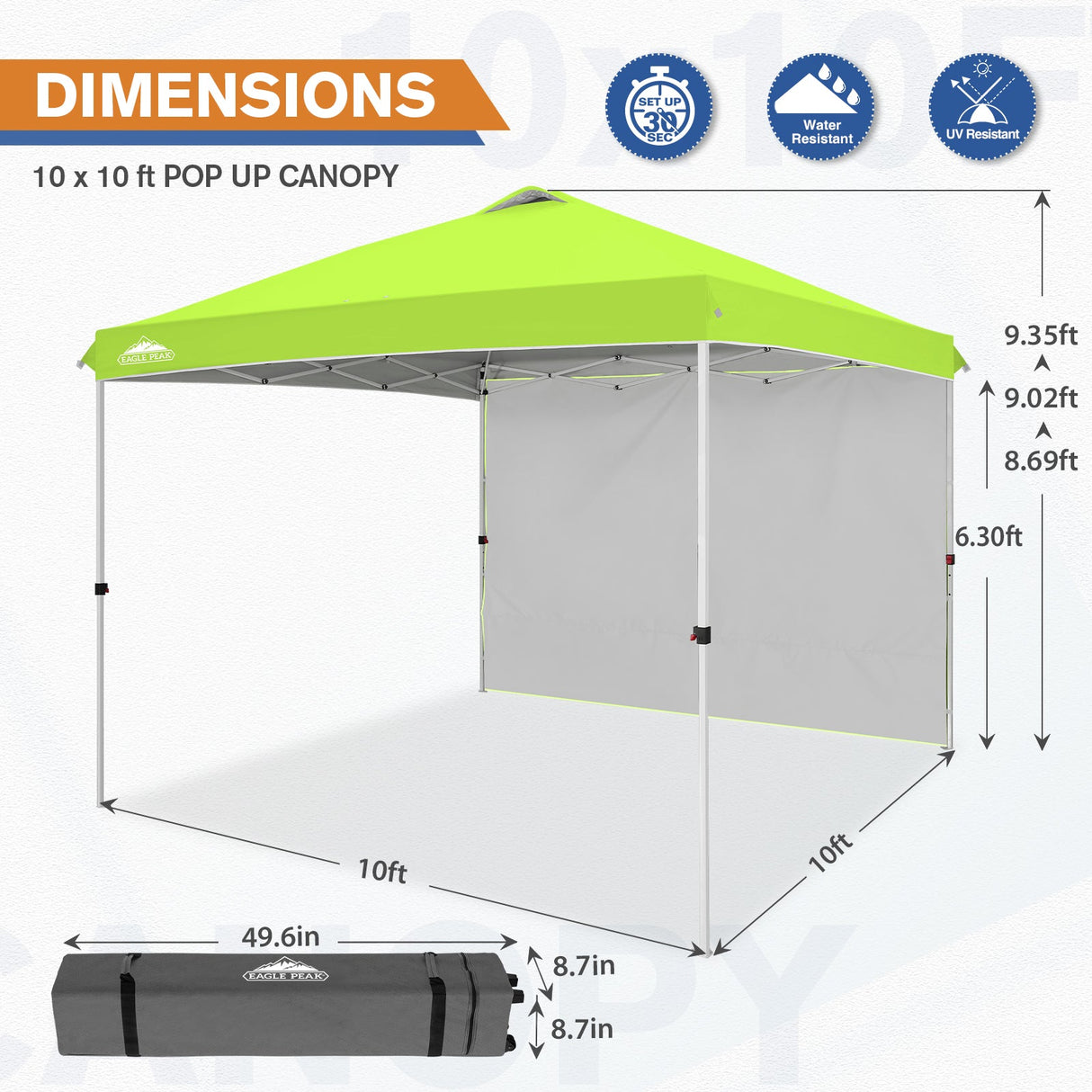 10x10 Commercial Pop up Canopy with 1 Sidewall - Eagle Peak Custom Canopy Tent