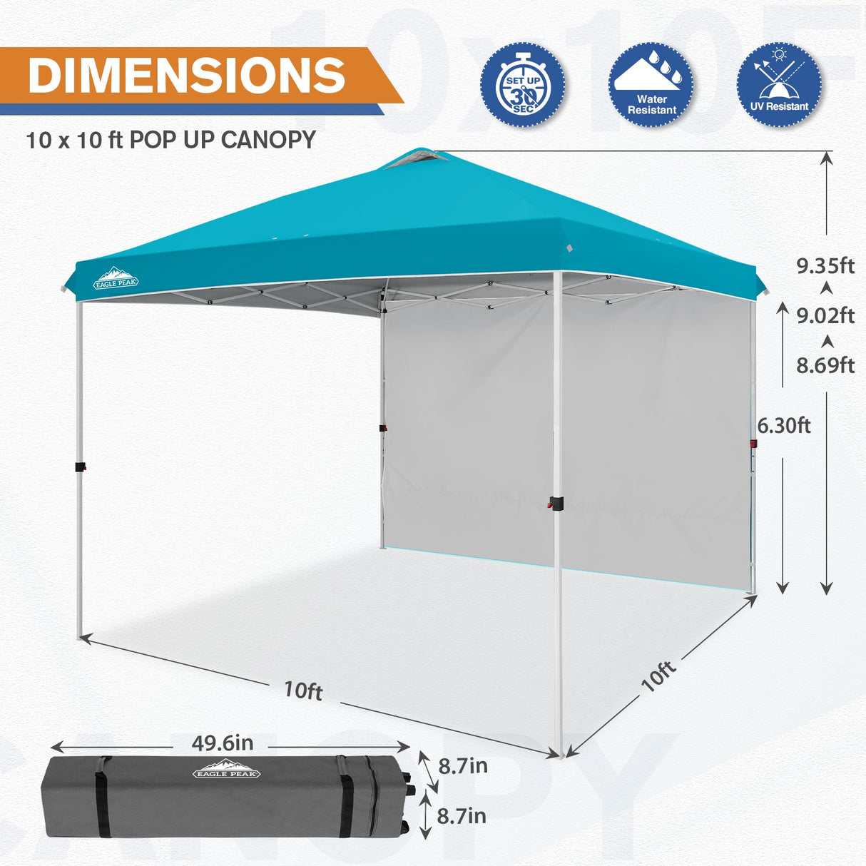 10x10 Commercial Pop up Canopy with 1 Sidewall - Eagle Peak Custom Canopy Tent