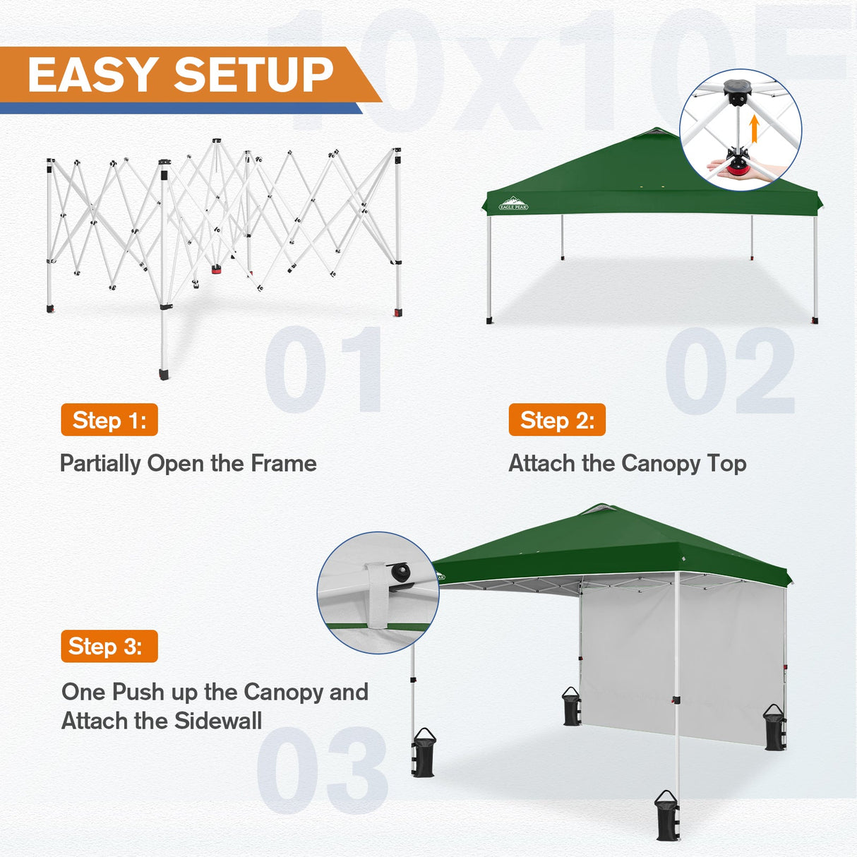 10x10 Commercial Pop up Canopy with 1 Sidewall - Eagle Peak Custom Canopy Tent