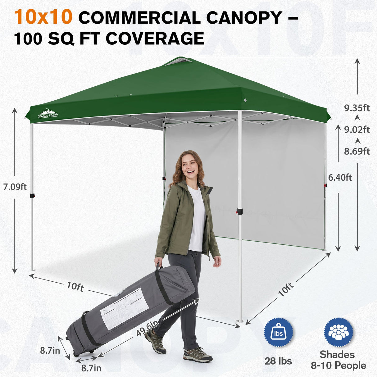 10x10 Commercial Pop up Canopy with 1 Sidewall - Eagle Peak®