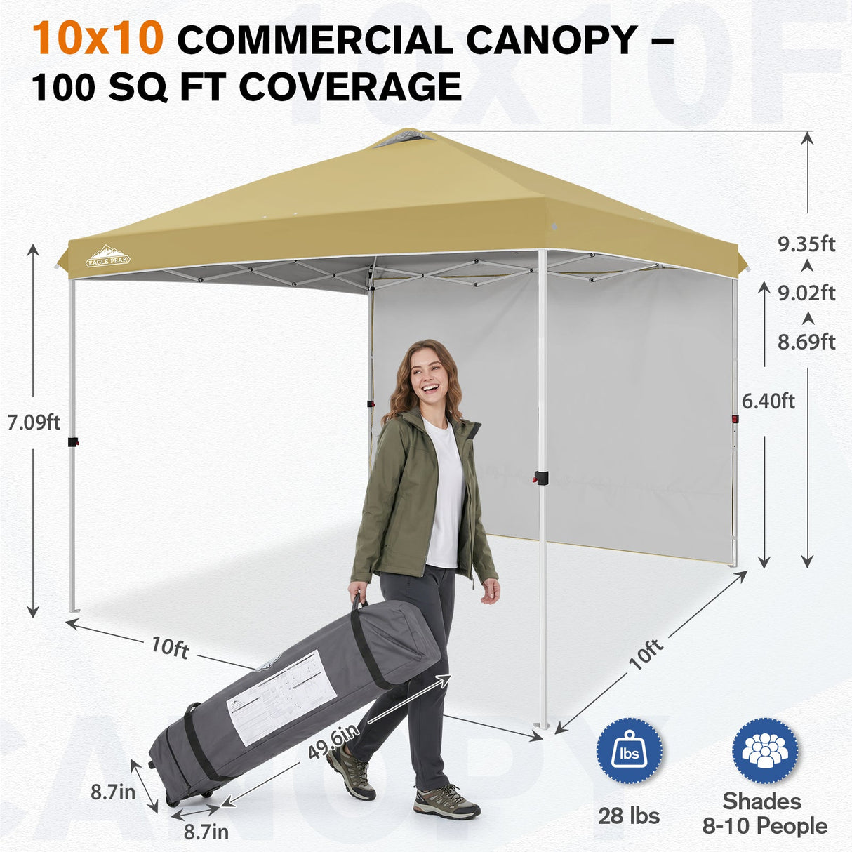 10x10 Commercial Pop up Canopy with 1 Sidewall - Eagle Peak®
