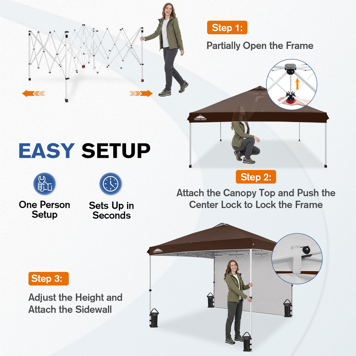 10x10 Commercial Pop up Canopy with 1 Sidewall - Eagle Peak®
