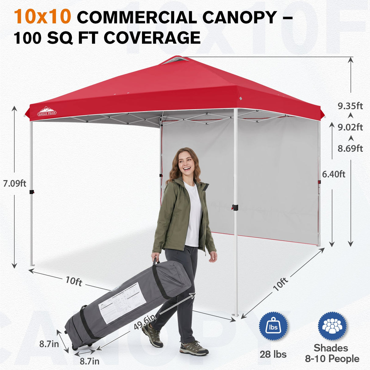 10x10 Commercial Pop up Canopy with 1 Sidewall - Eagle Peak®