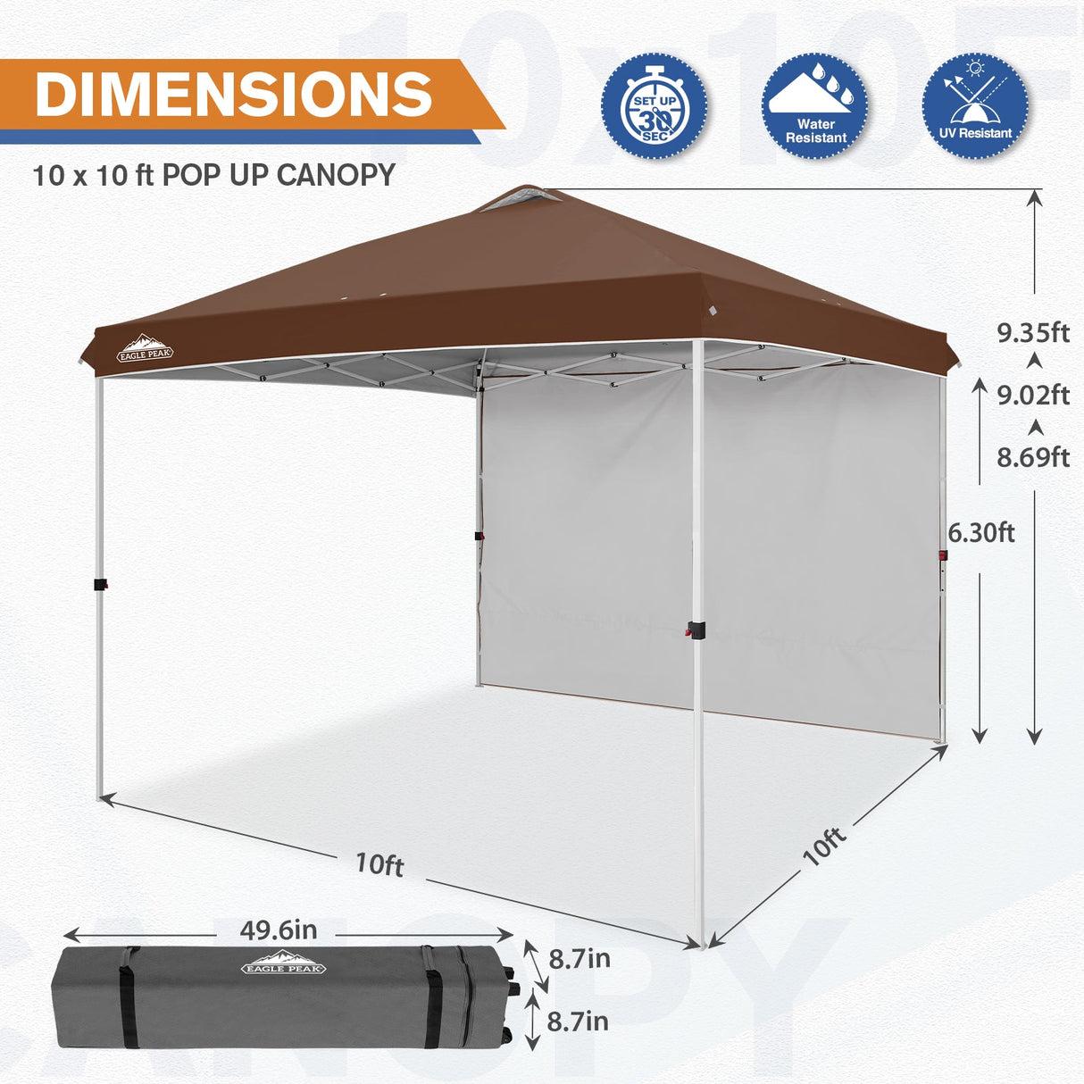 10x10 Commercial Pop up Canopy with 1 Sidewall - Eagle Peak Custom Canopy Tent