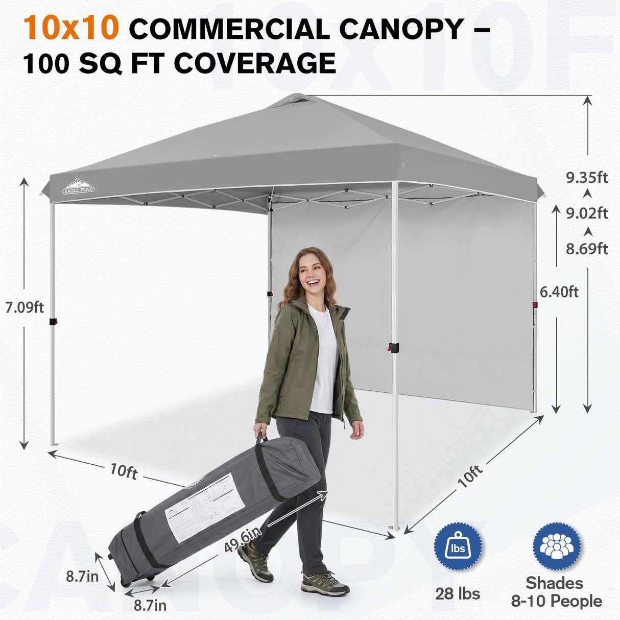 10x10 Commercial Pop up Canopy with 1 Sidewall - Eagle Peak®