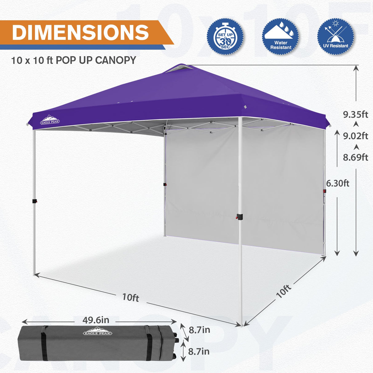 10x10 Commercial Pop up Canopy with 1 Sidewall - Eagle Peak Custom Canopy Tent