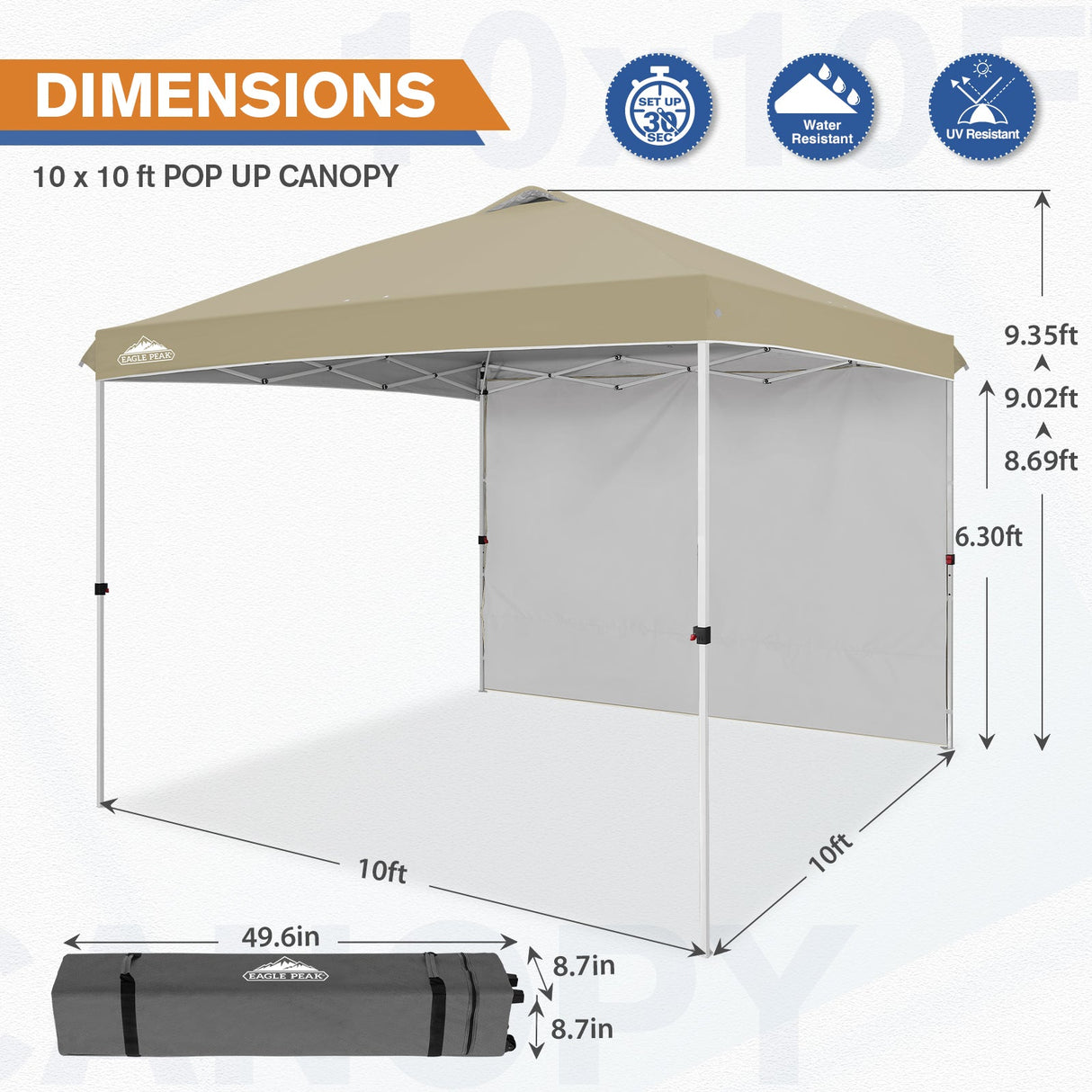10x10 Commercial Pop up Canopy with 1 Sidewall - Eagle Peak Custom Canopy Tent