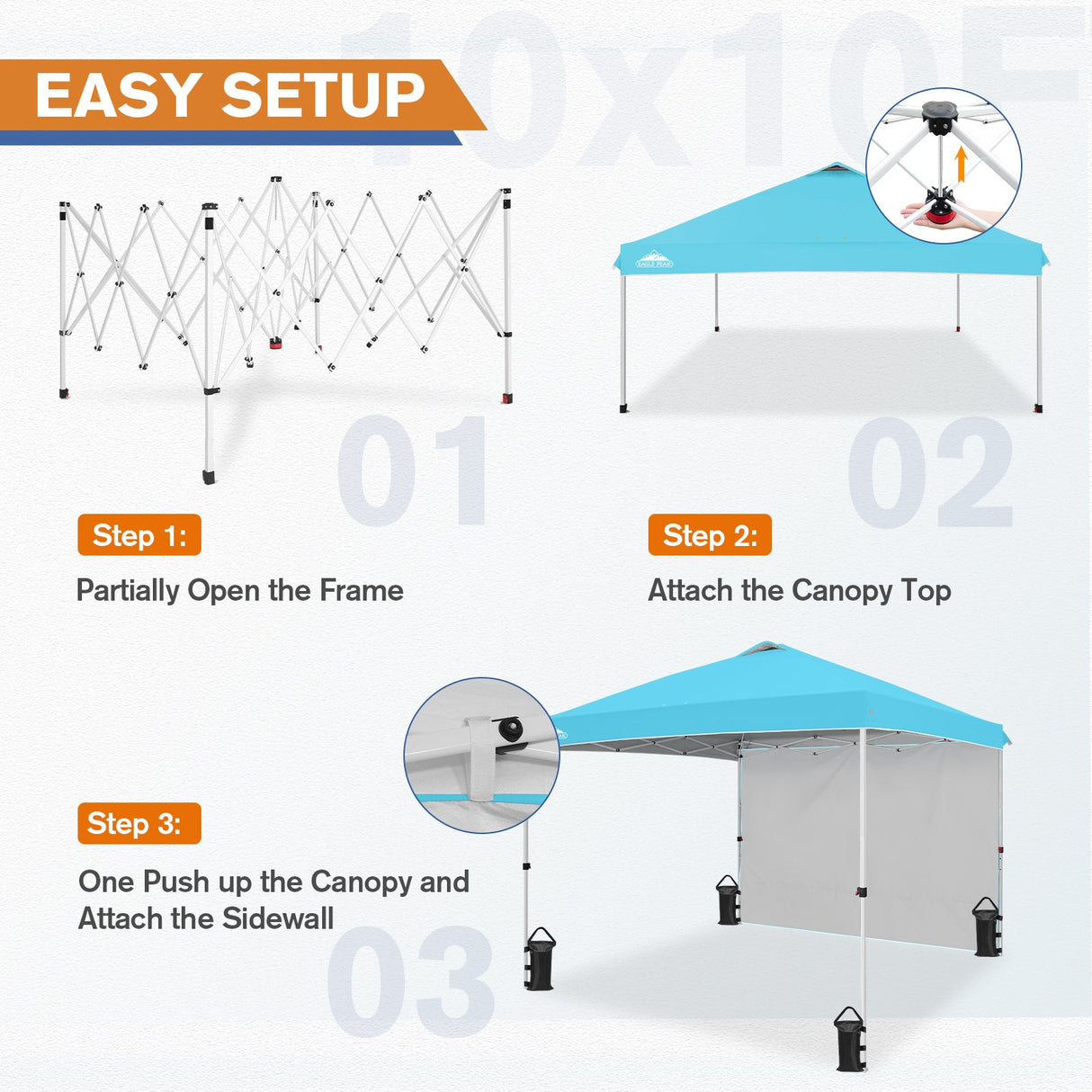 10x10 Commercial Pop up Canopy with 1 Sidewall - Eagle Peak Custom Canopy Tent