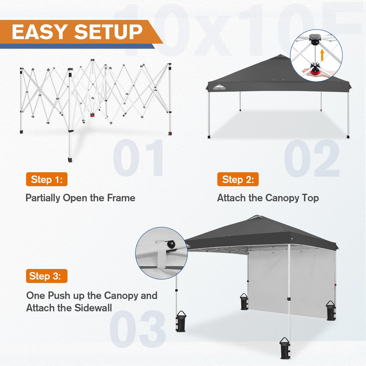 10x10 Commercial Pop up Canopy with 1 Sidewall - Eagle Peak Custom Canopy Tent
