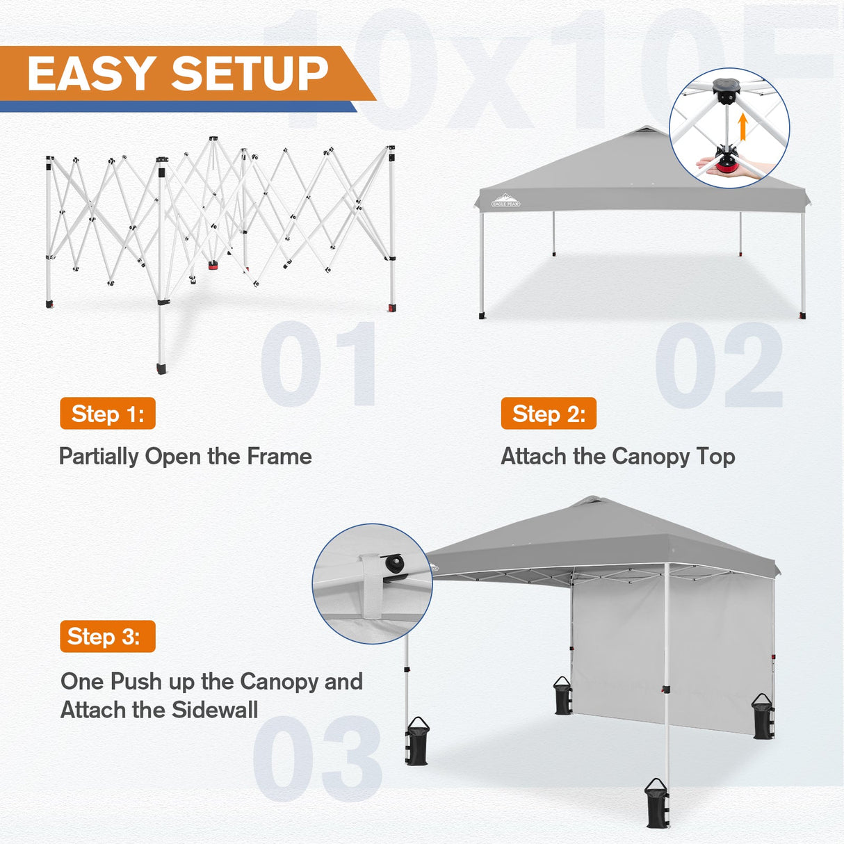 10x10 Commercial Pop up Canopy with 1 Sidewall - Eagle Peak Custom Canopy Tent