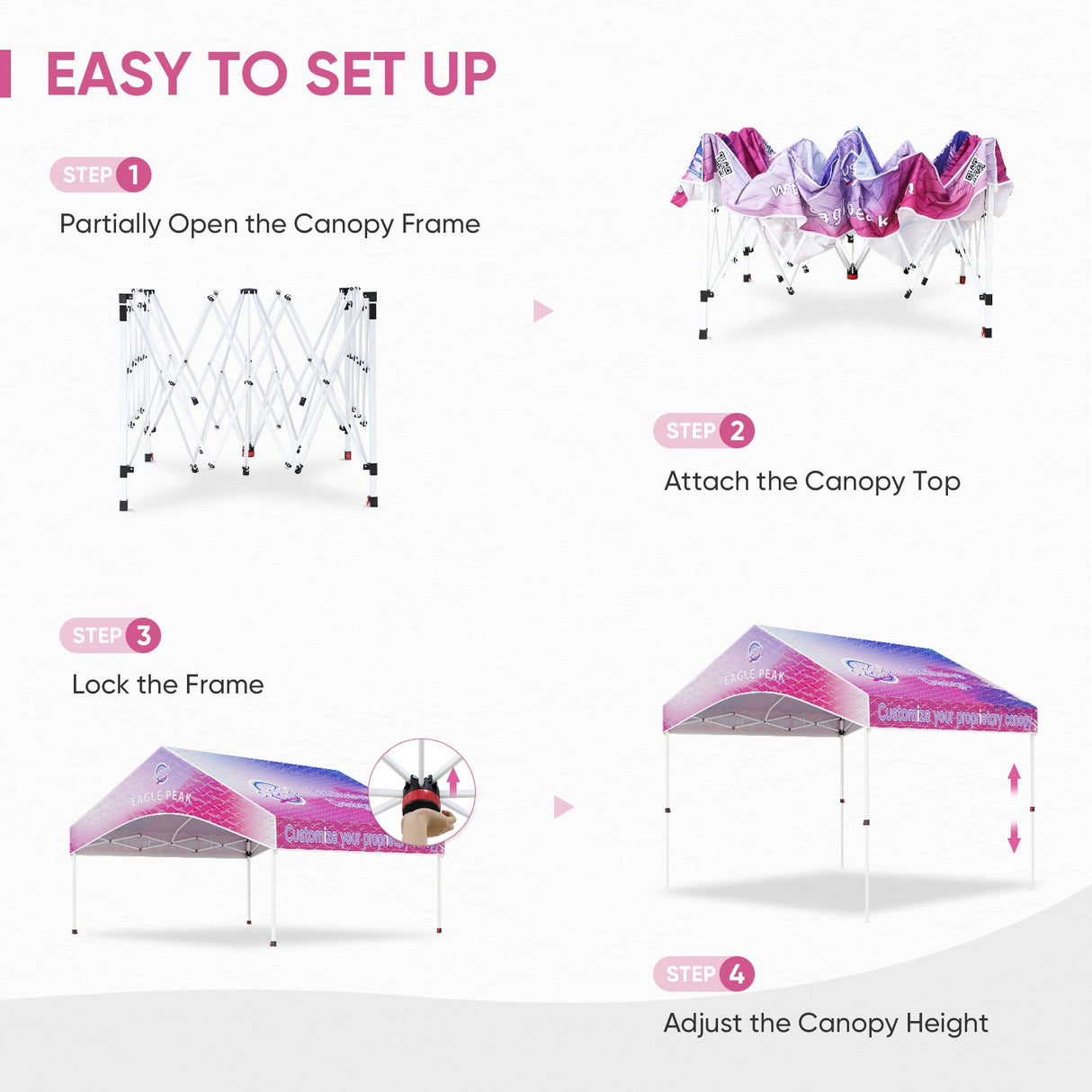 10x10 Custom Commercial Canopy with Gable Roof, Pop Up Custom Canopy Tent with Logo - Eagle Peak Custom Canopy Tent