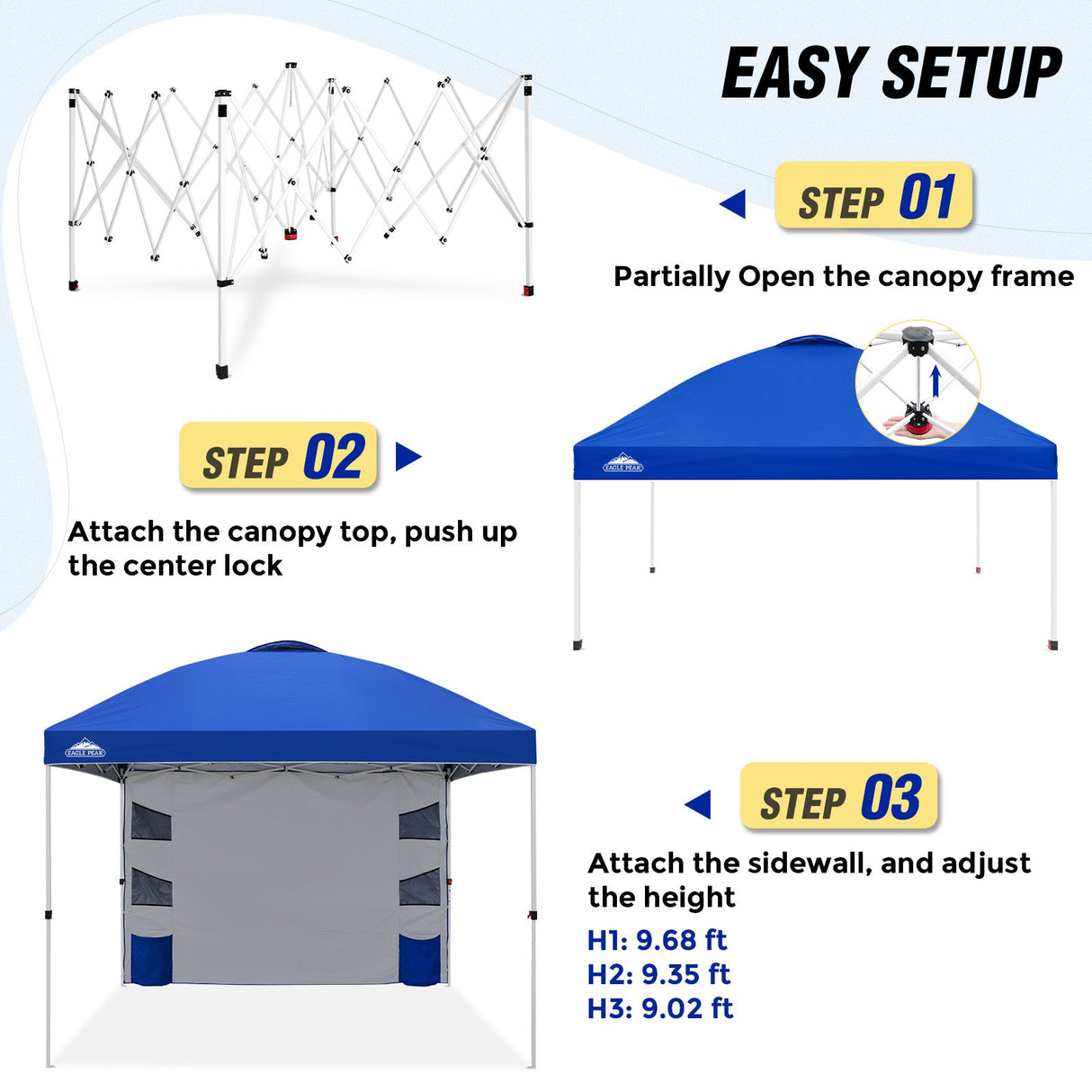 10x10 ft Pop Up Canopy Tent with Sidewall - Eagle Peak Custom Canopy Tent