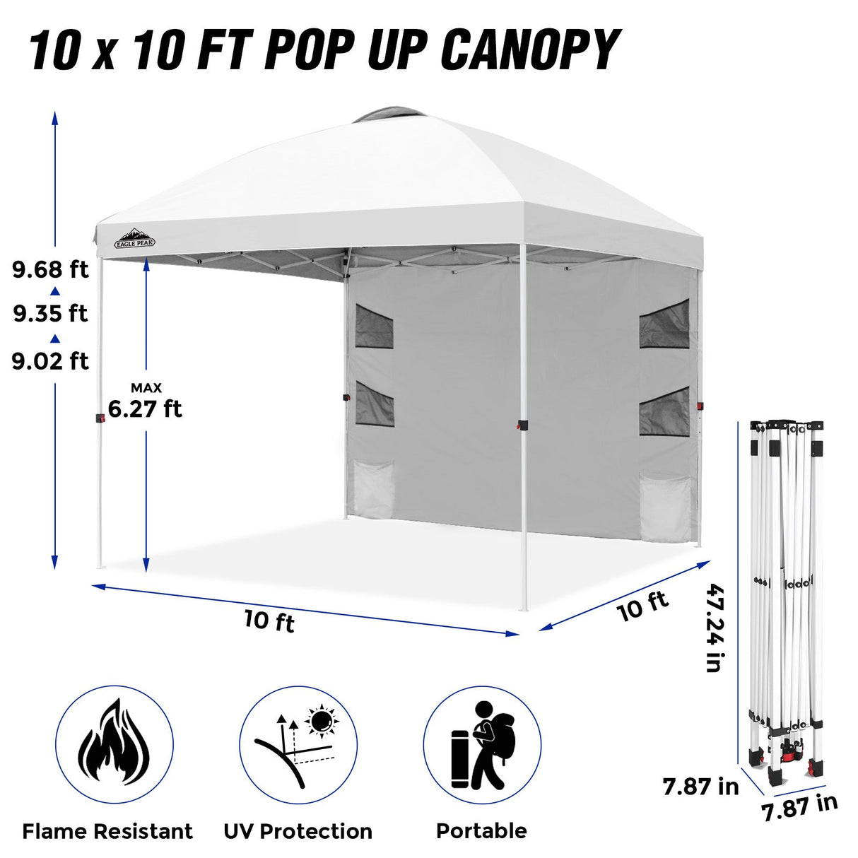 10x10 ft Pop Up Canopy Tent with Sidewall - Eagle Peak Custom Canopy Tent