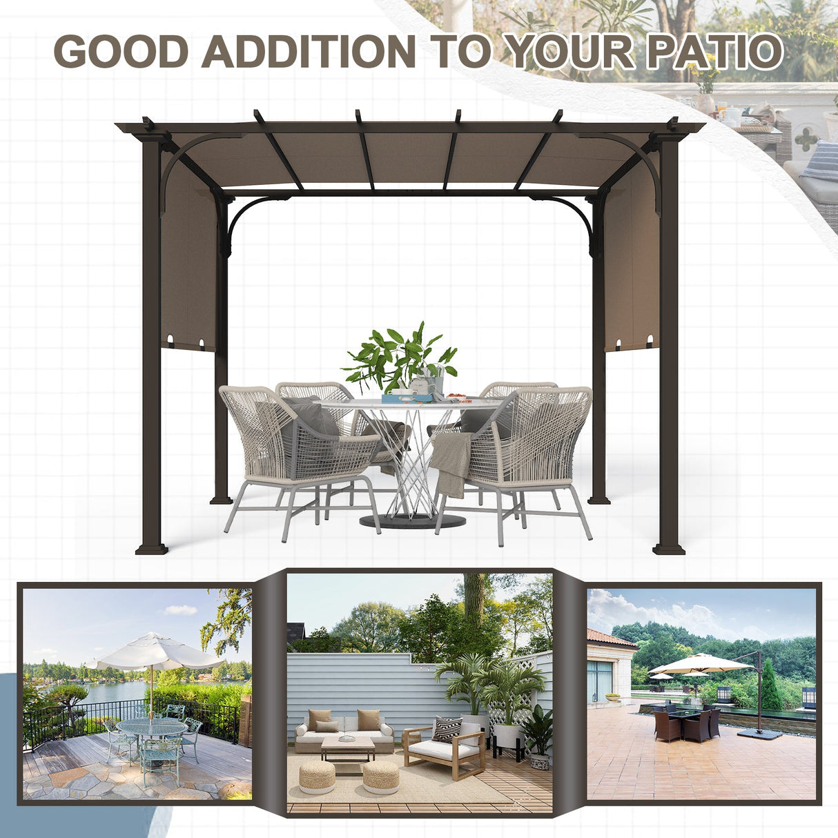 10x10 Metal Pergola with Textilene Top - Eagle Peak Custom Canopy Tent