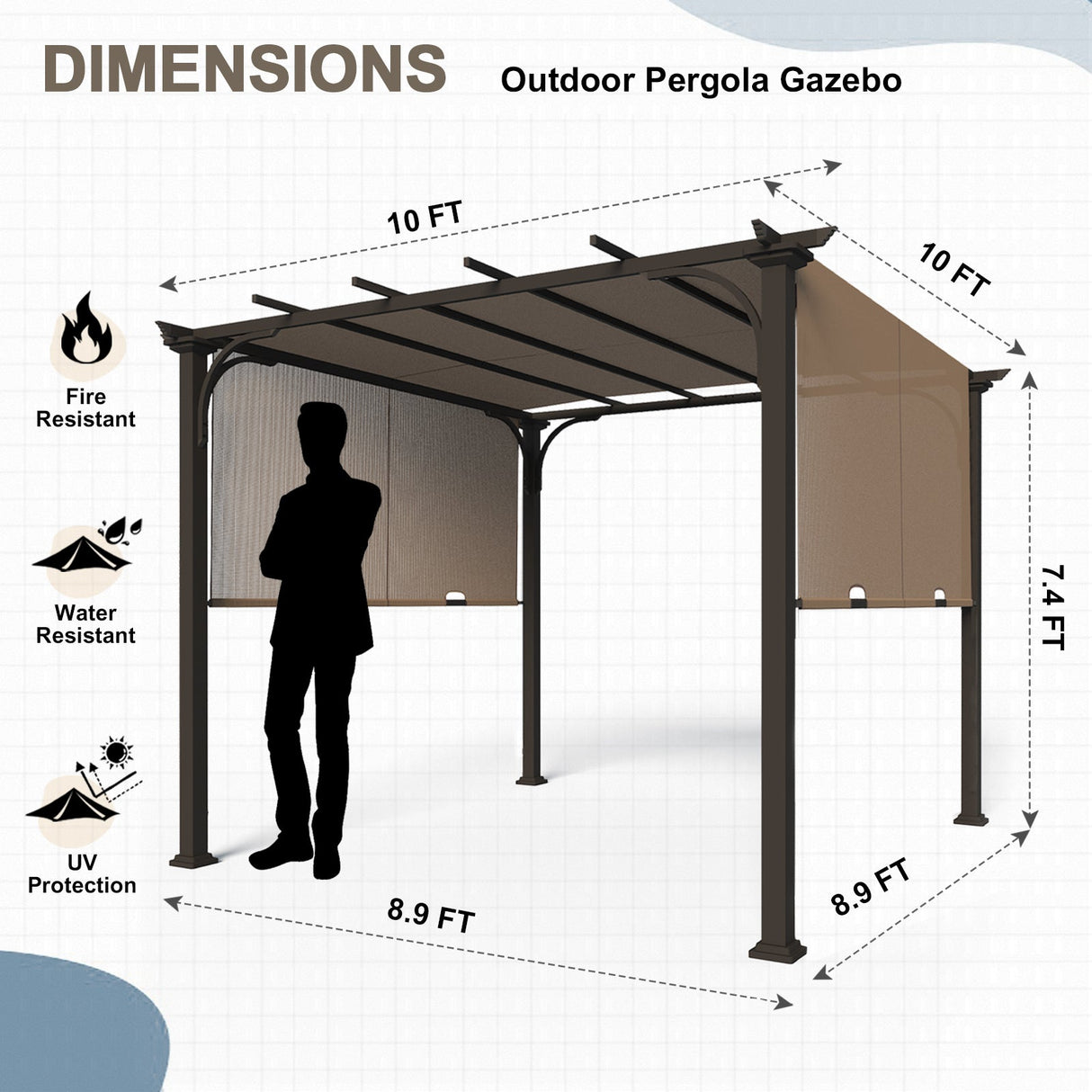 10x10 Metal Pergola with Textilene Top - Eagle Peak Custom Canopy Tent