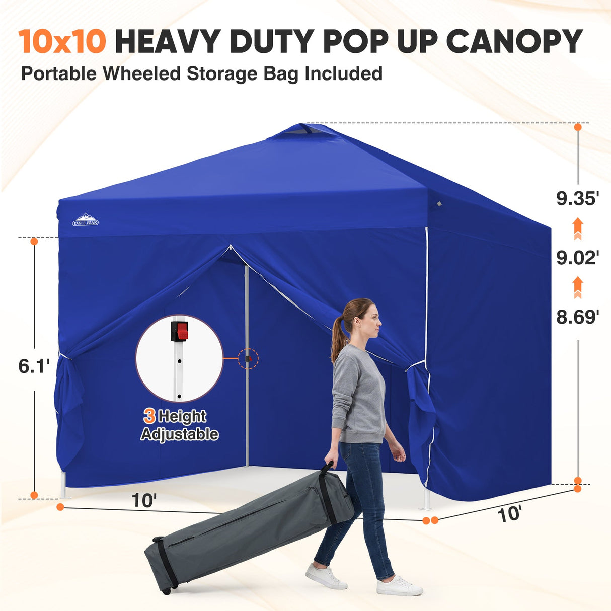 10x10 Pop Up Canopy Tent with Four Sidewalls - Eagle Peak