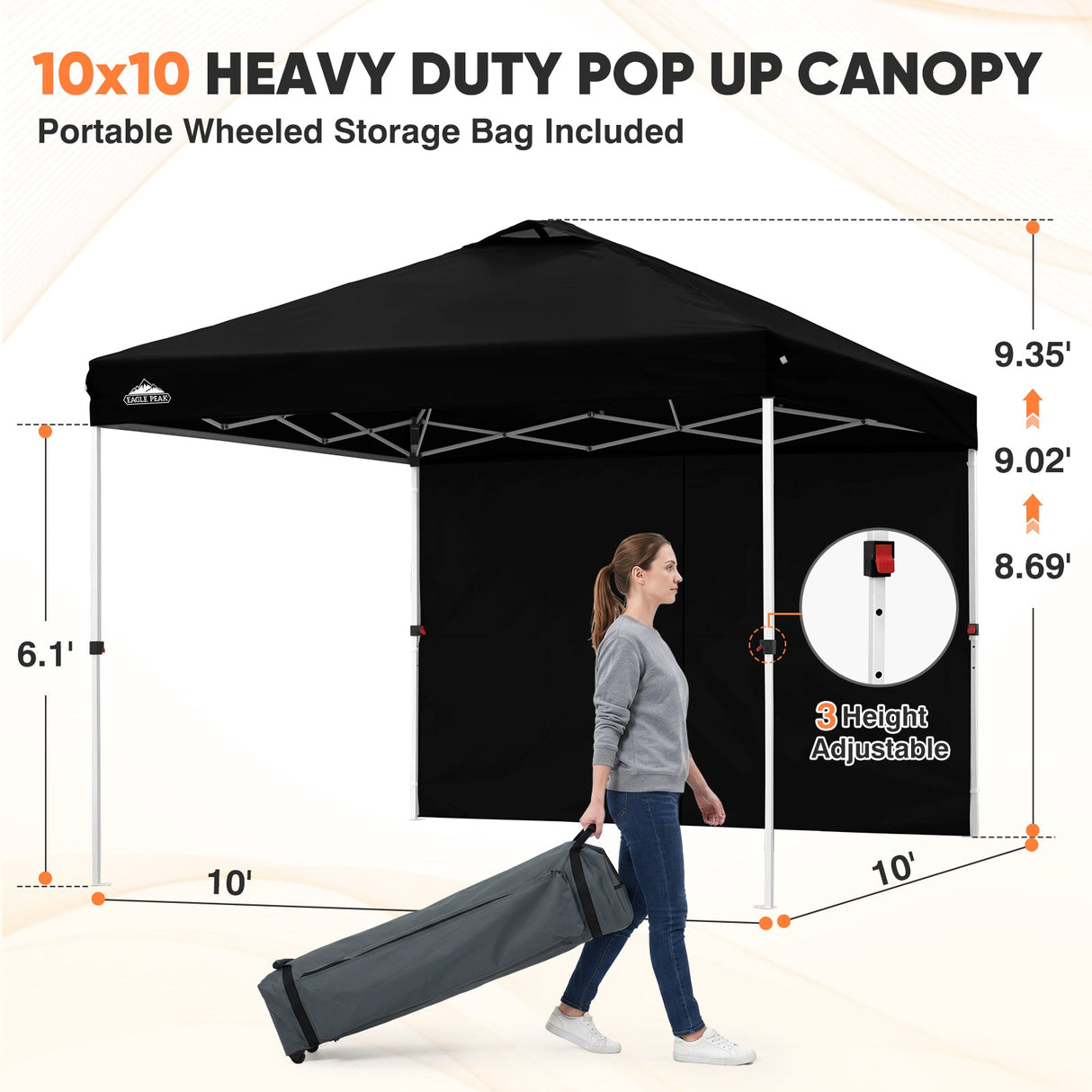 10x10 Pop Up Canopy Tent with One Sidewall - Eagle Peak