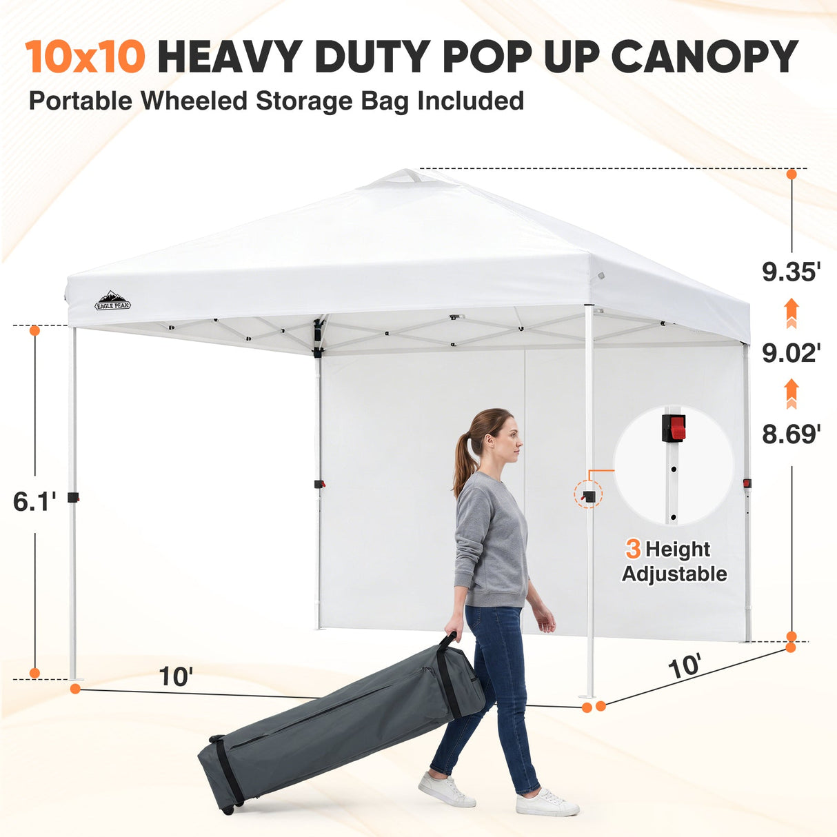 10x10 Pop Up Canopy Tent with One Sidewall - Eagle Peak