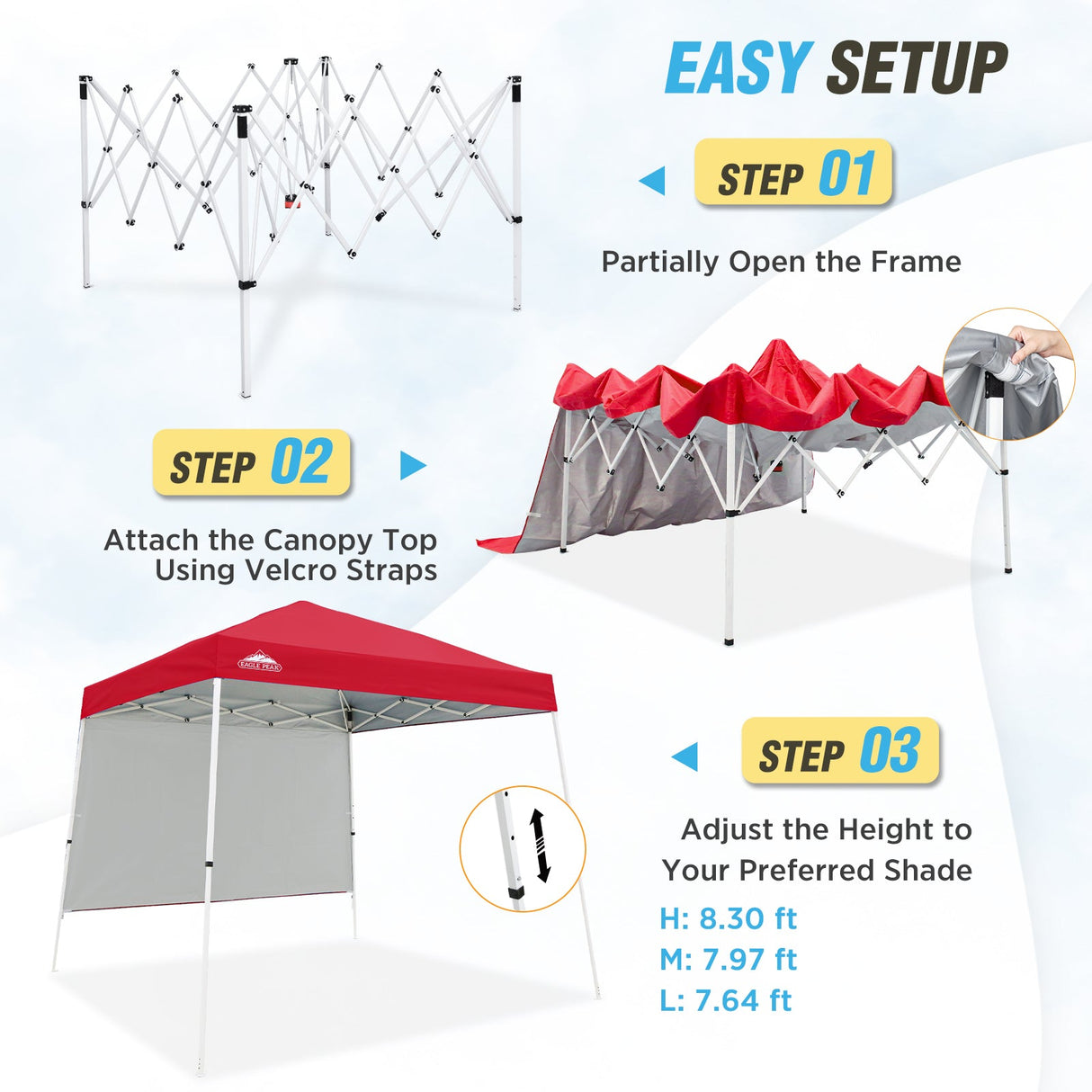 10x10 Pop Up Canopy Tent with Wall Panel, 10x10 Base 8x8 Top - Eagle Peak Custom Canopy Tent