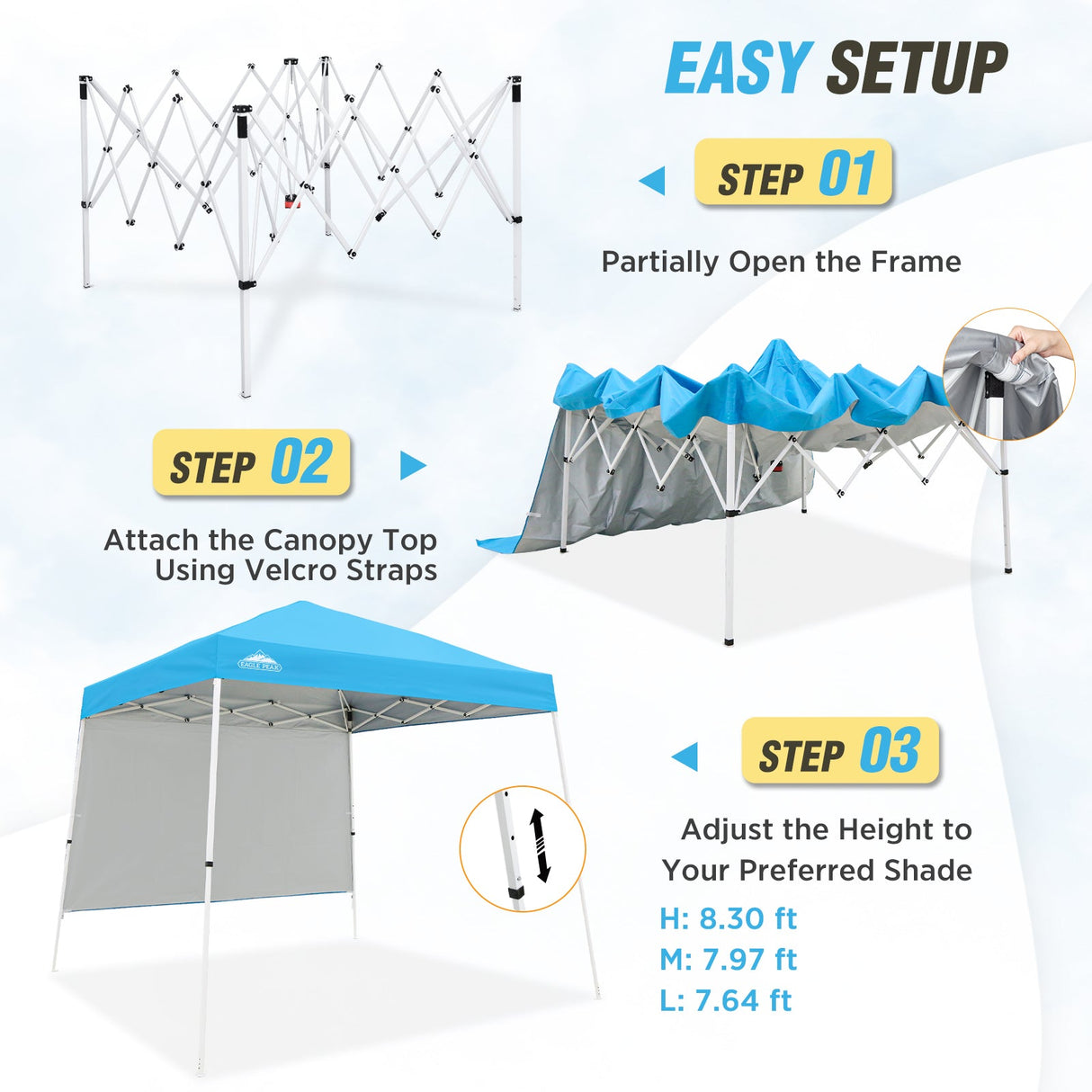 10x10 Pop Up Canopy Tent with Wall Panel, 10x10 Base 8x8 Top - Eagle Peak Custom Canopy Tent