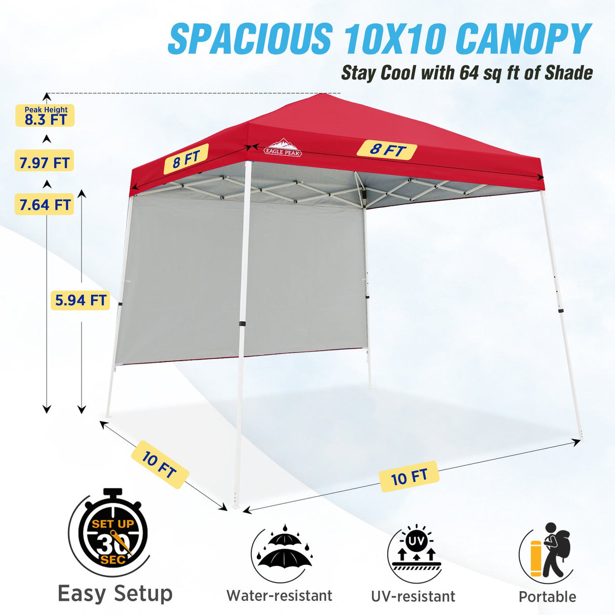 10x10 Pop Up Canopy Tent with Wall Panel, 10x10 Base 8x8 Top - Eagle Peak Custom Canopy Tent