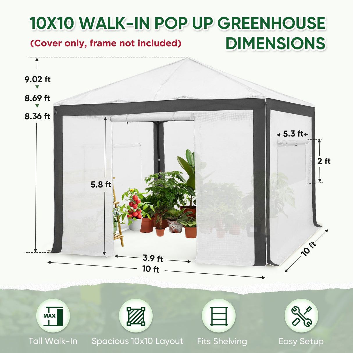 10X10 Replacement Top cover of Walk in Greenhouse with Polyester Reinforced Corners - Eagle Peak Custom Canopy Tent