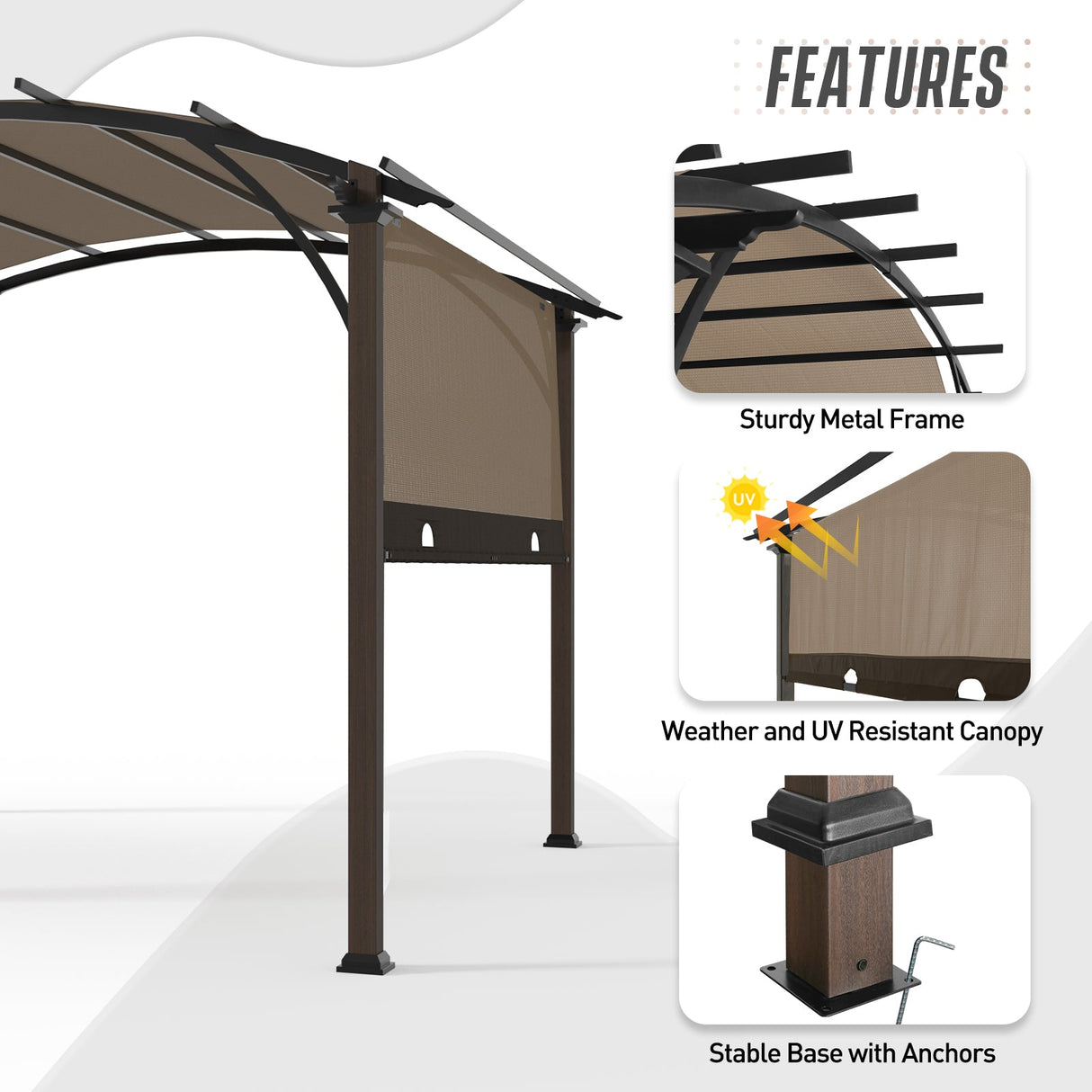 11.4x11.4 Outdoor Pergola with Retractable Textilene Sun Shade Top - Eagle Peak Custom Canopy Tent