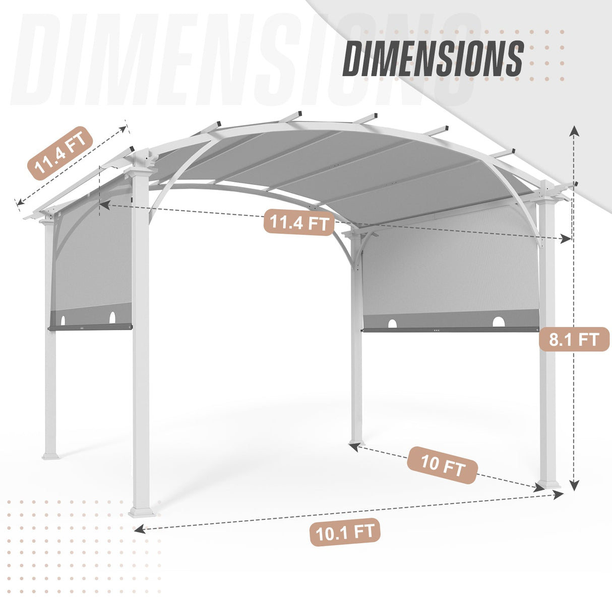 11.4x11.4 Outdoor Pergola with Retractable Textilene Sun Shade Top - Eagle Peak Custom Canopy Tent