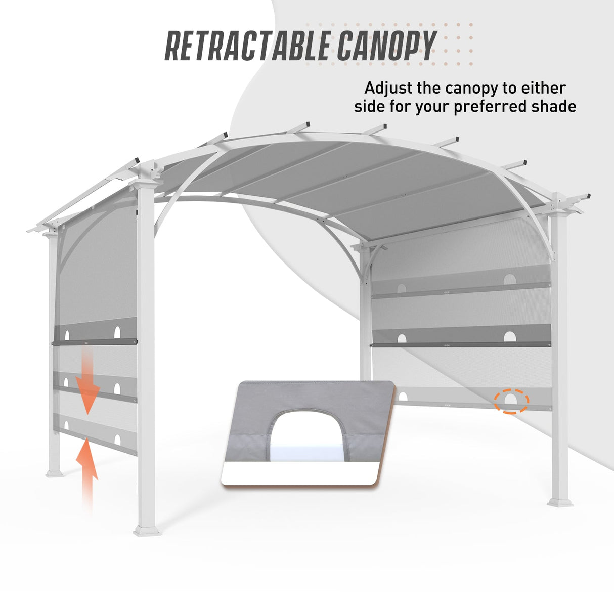 11.4x11.4 Outdoor Pergola with Retractable Textilene Sun Shade Top - Eagle Peak Custom Canopy Tent
