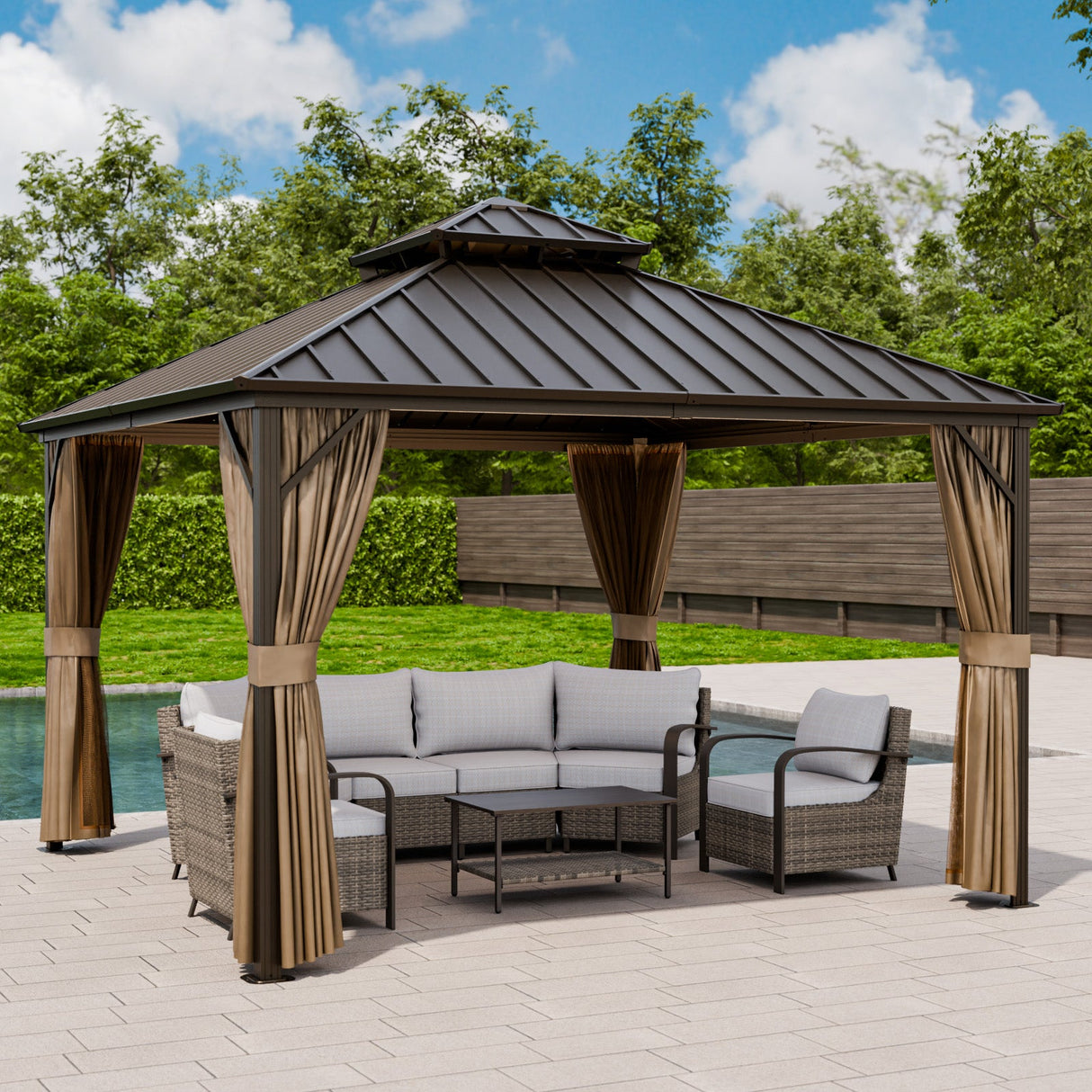12x10 Hardtop Gazebo, Galvanized Steel Double Roof with Aluminum Frame - Eagle Peak Custom Canopy Tent