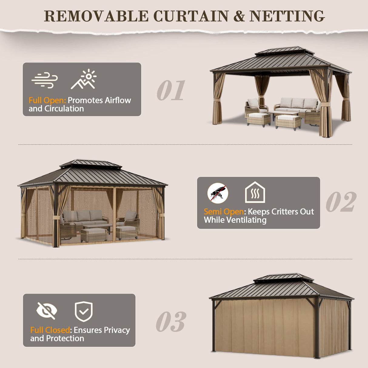 12x10 Hardtop Gazebo, Galvanized Steel Double Roof with Aluminum Frame - Eagle Peak Custom Canopy Tent