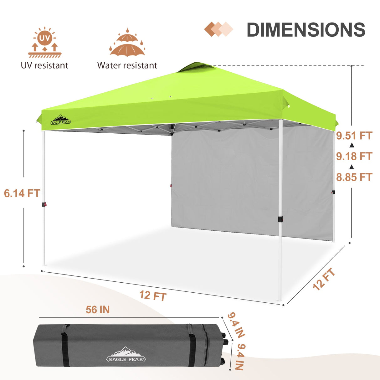 12x12 Commercial Heavy Duty Pop up Canopy with 1 Sidewall - Eagle Peak Custom Canopy Tent