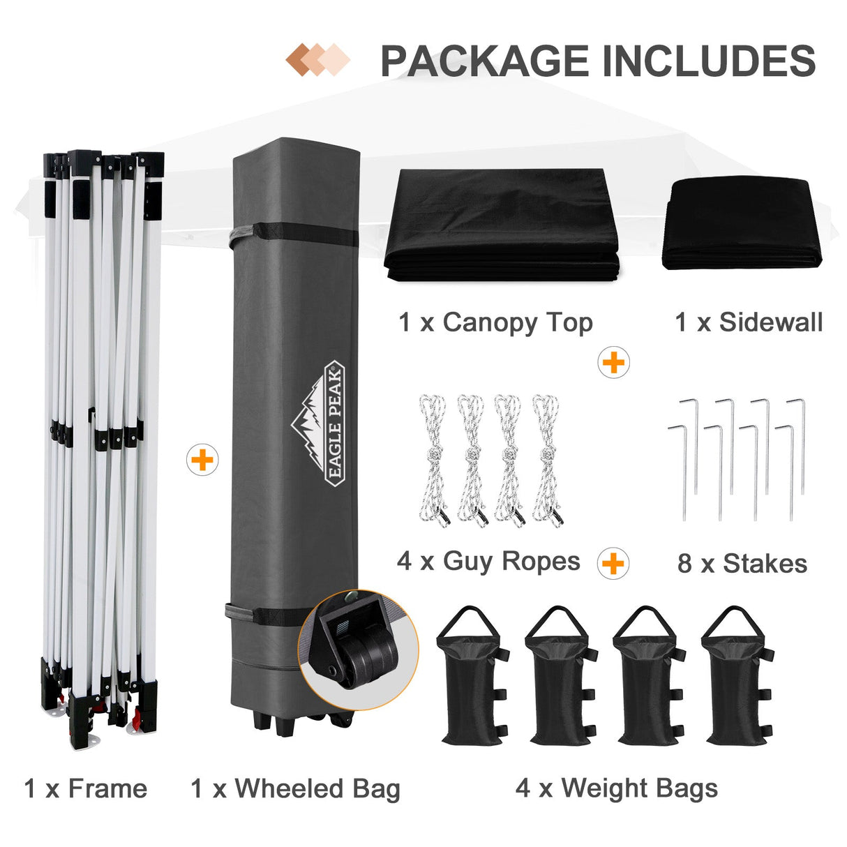 12x12 Commercial Heavy Duty Pop up Canopy with 1 Sidewall - Eagle Peak Custom Canopy Tent