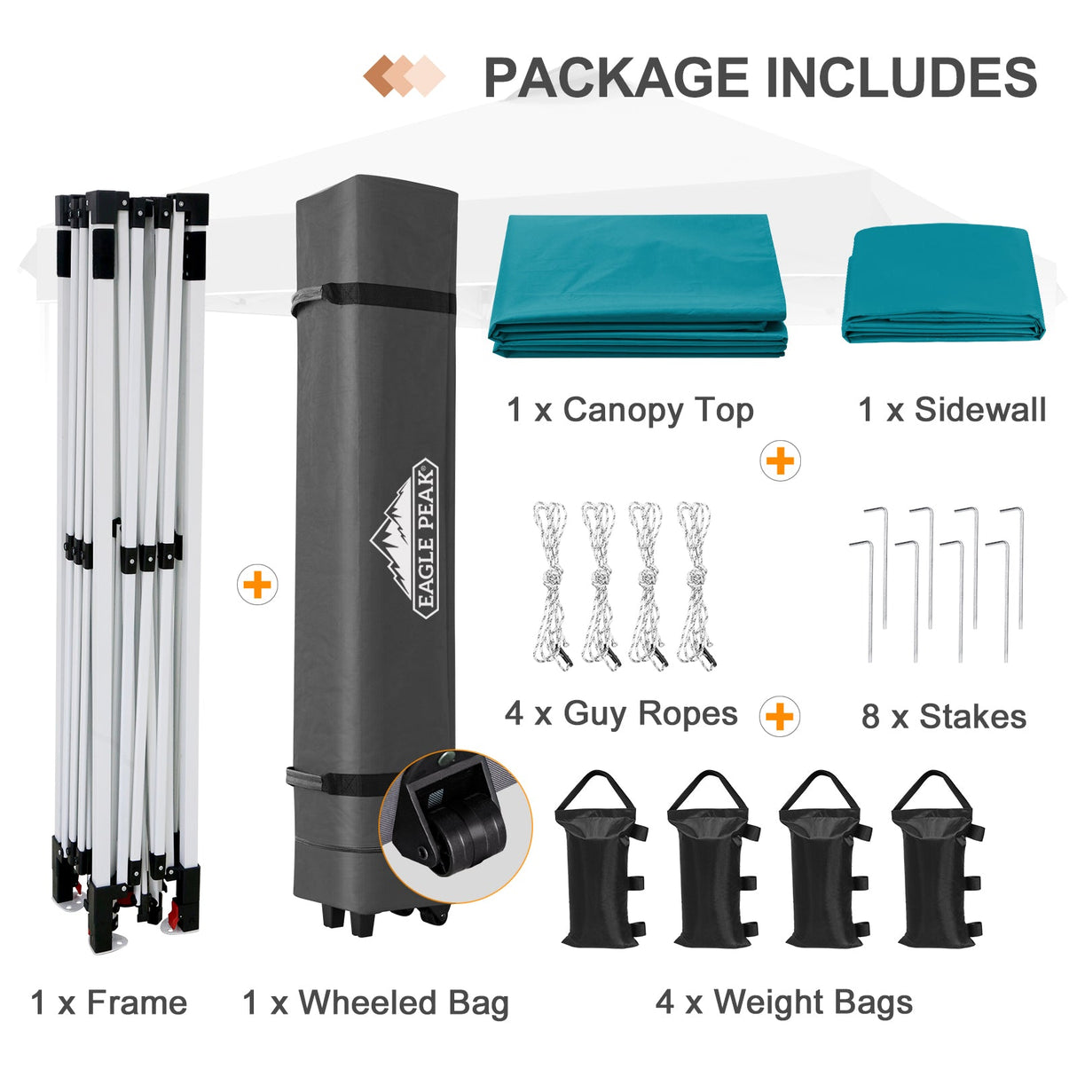 12x12 Commercial Heavy Duty Pop up Canopy with 1 Sidewall - Eagle Peak Custom Canopy Tent