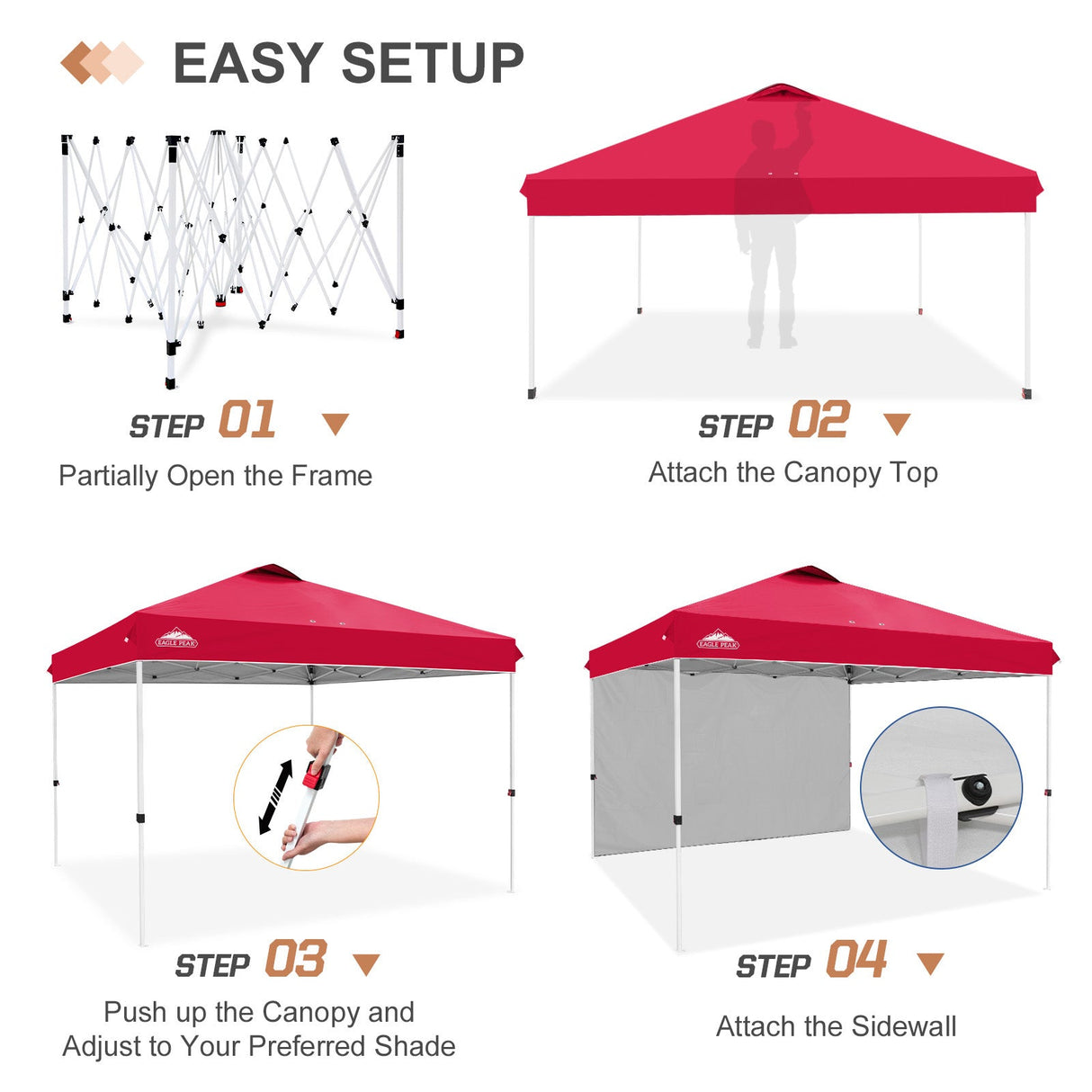 12x12 Commercial Heavy Duty Pop up Canopy with 1 Sidewall - Eagle Peak Custom Canopy Tent