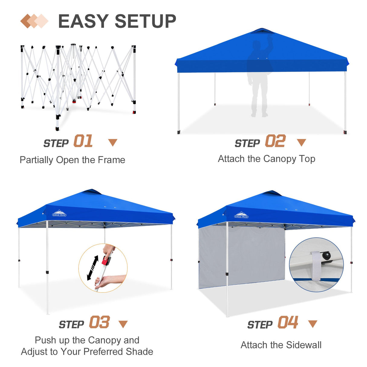 12x12 Commercial Heavy Duty Pop up Canopy with 1 Sidewall - Eagle Peak Custom Canopy Tent
