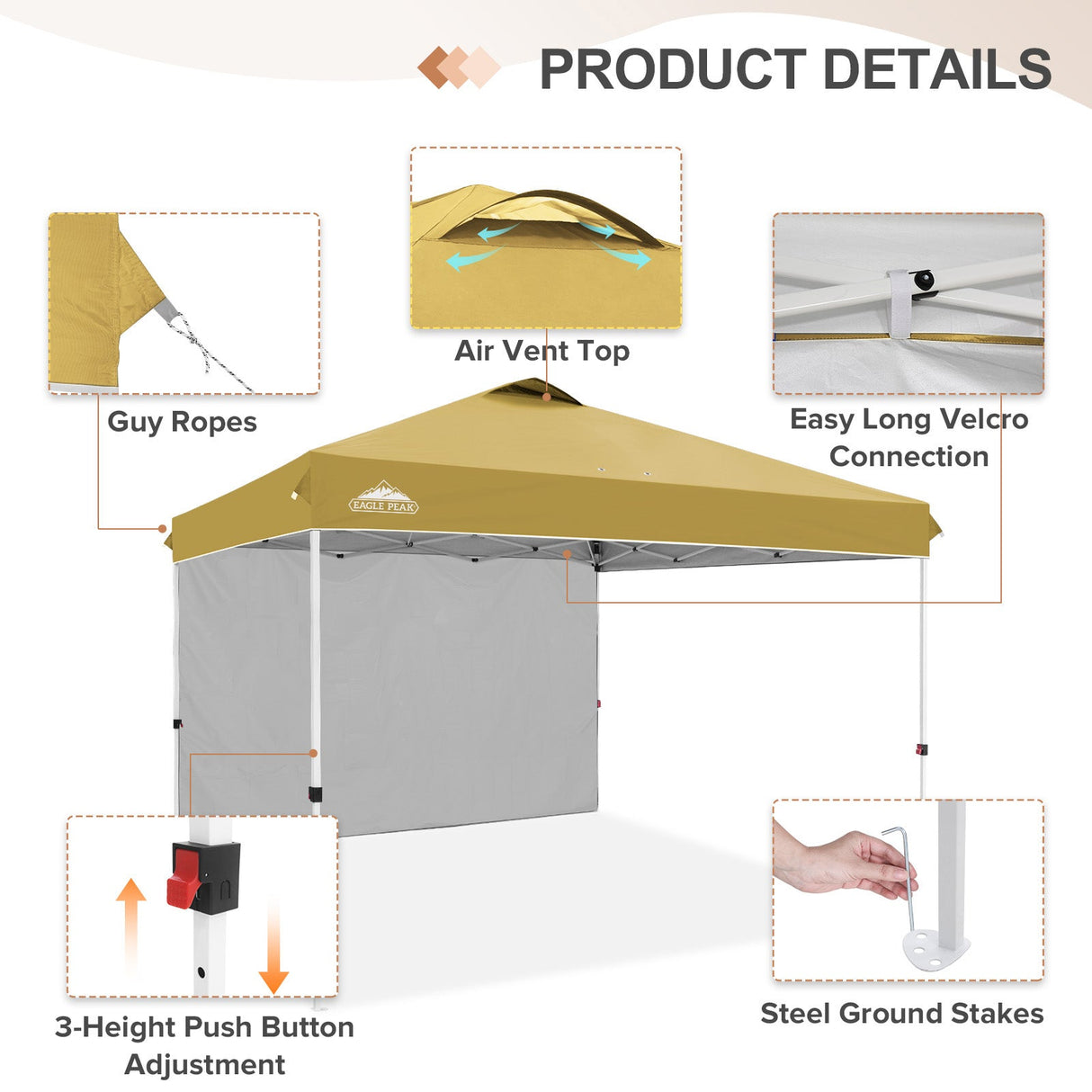 12x12 Commercial Heavy Duty Pop up Canopy with 1 Sidewall - Eagle Peak Custom Canopy Tent