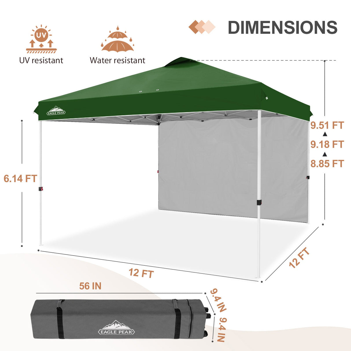 12x12 Commercial Heavy Duty Pop up Canopy with 1 Sidewall - Eagle Peak Custom Canopy Tent