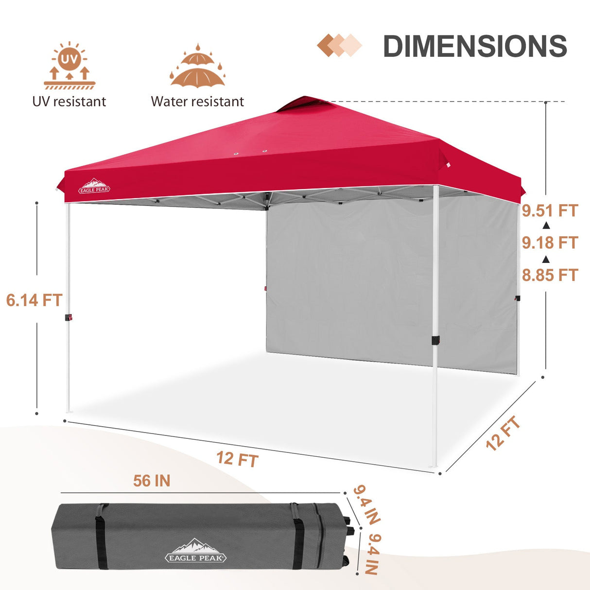 12x12 Commercial Heavy Duty Pop up Canopy with 1 Sidewall - Eagle Peak Custom Canopy Tent