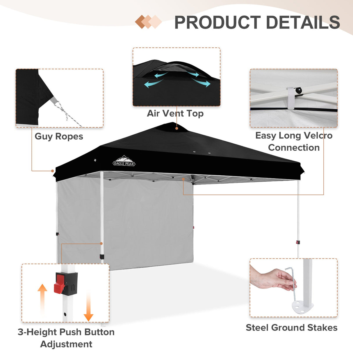 12x12 Commercial Heavy Duty Pop up Canopy with 1 Sidewall - Eagle Peak Custom Canopy Tent