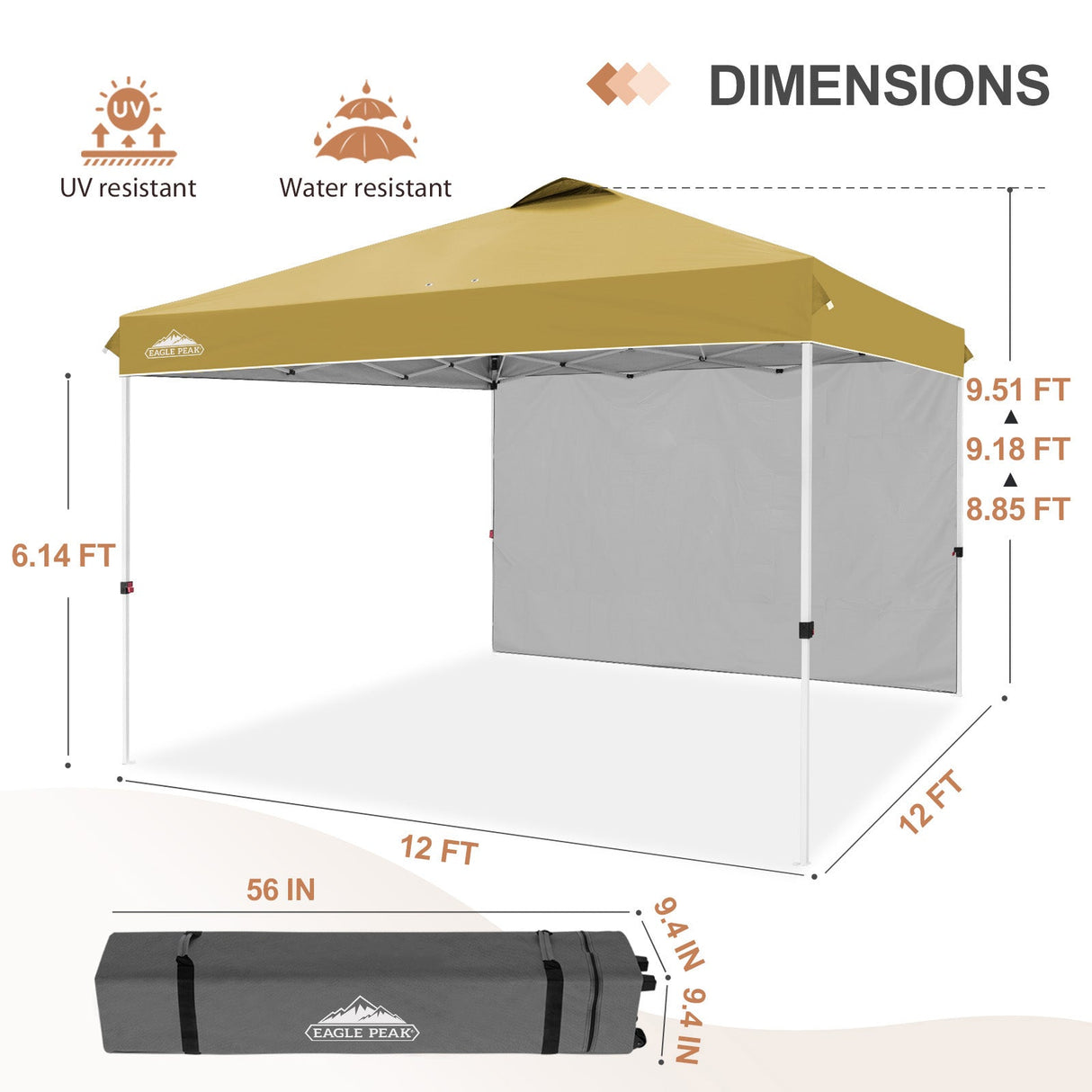 12x12 Commercial Heavy Duty Pop up Canopy with 1 Sidewall - Eagle Peak Custom Canopy Tent