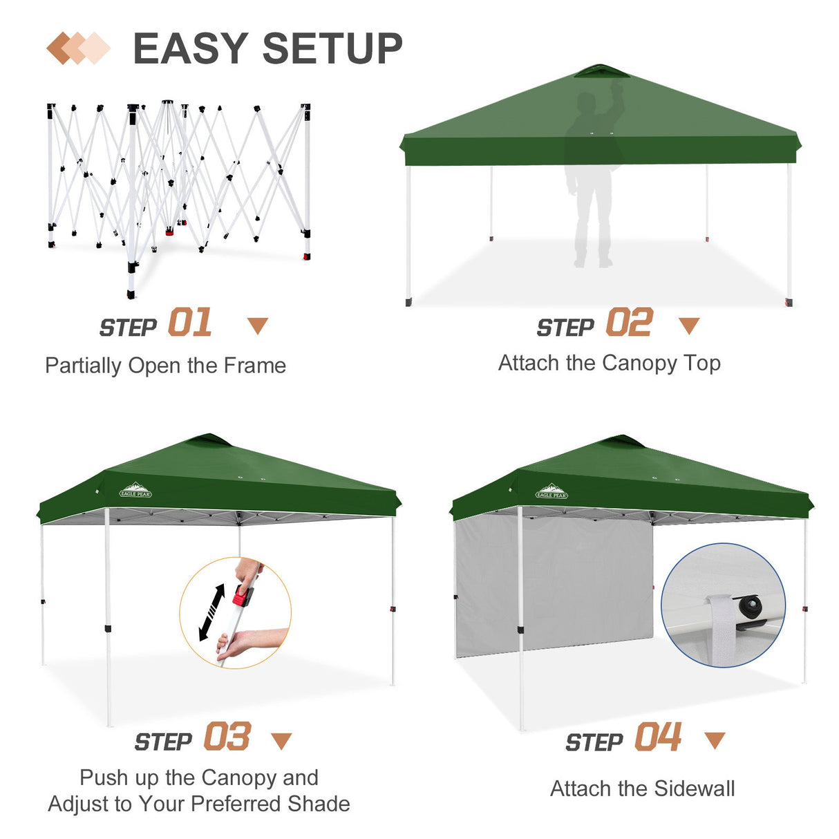 12x12 Commercial Heavy Duty Pop up Canopy with 1 Sidewall - Eagle Peak Custom Canopy Tent