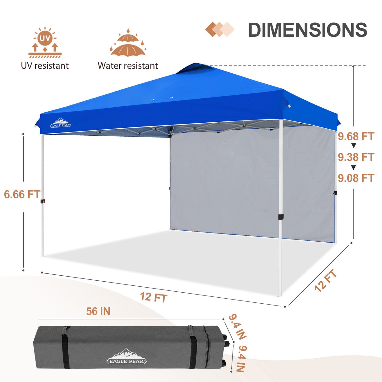 12x12 Commercial Heavy Duty Pop up Canopy with 1 Sidewall - Eagle Peak Custom Canopy Tent