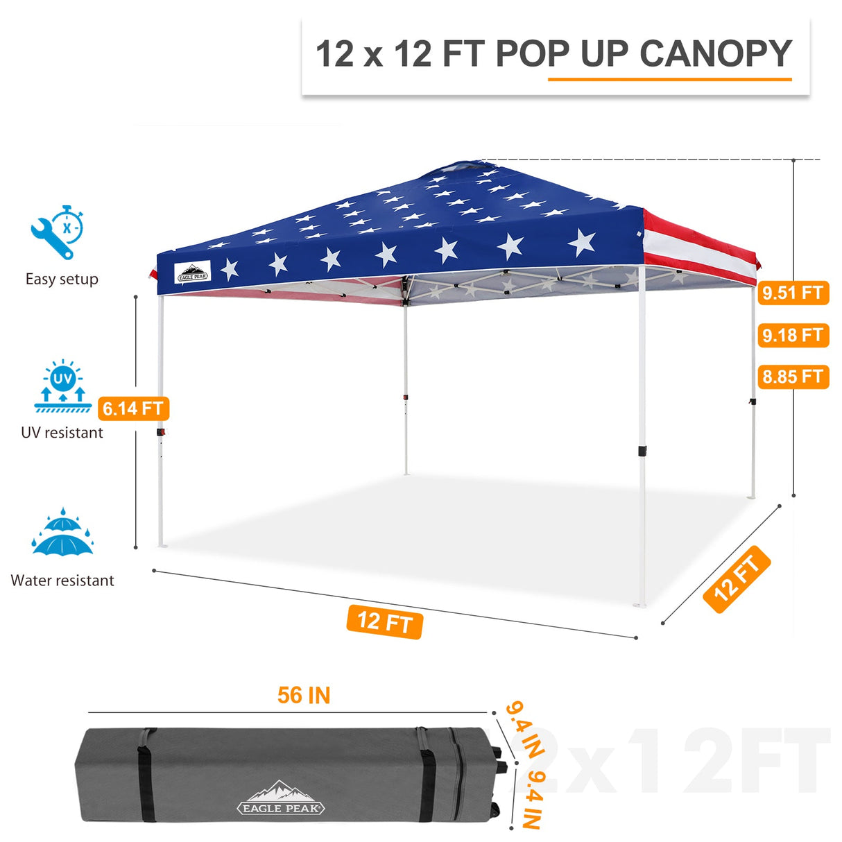 12x12 ft Pop Up Canopy Tent - Eagle Peak Custom Canopy Tent