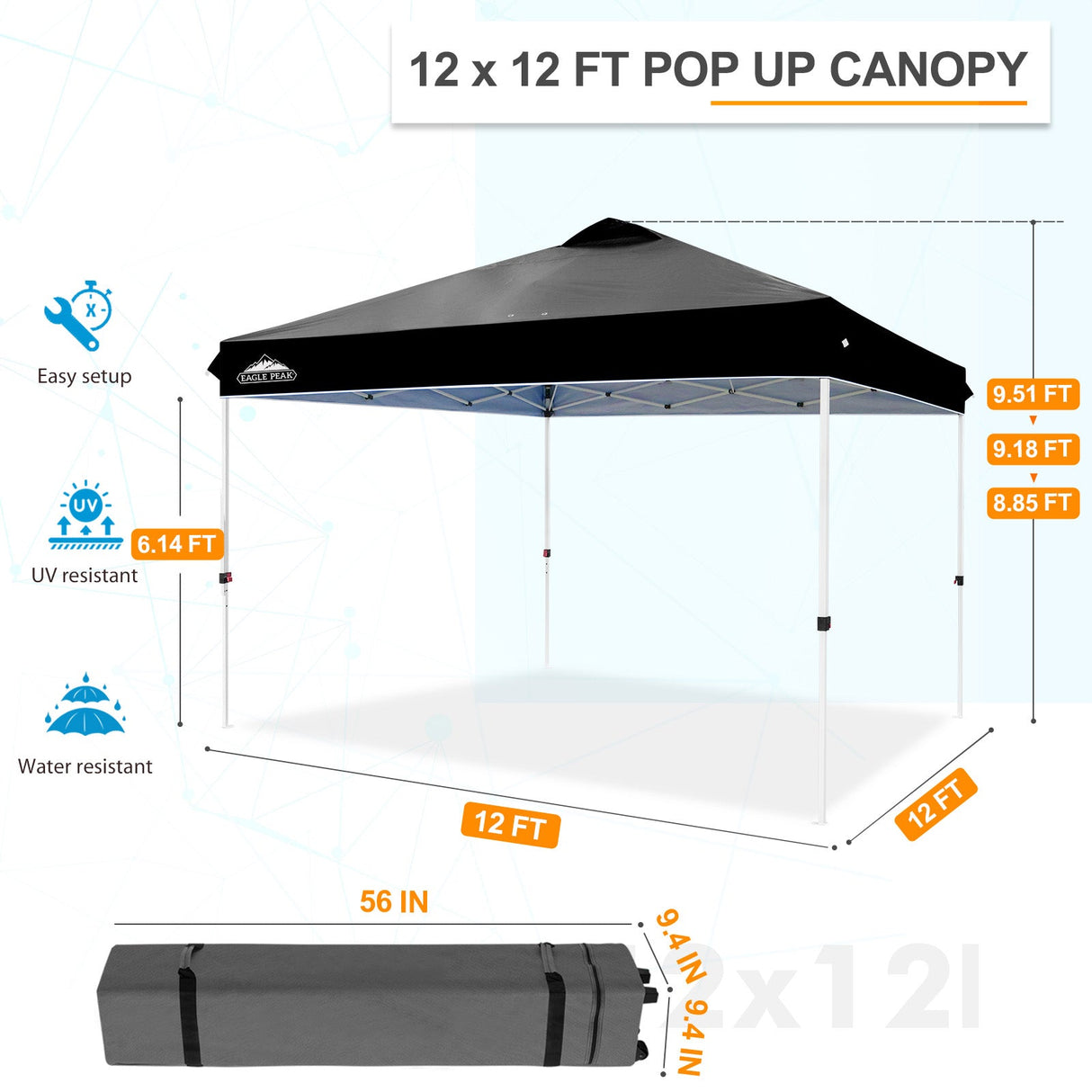 12x12 ft Pop Up Canopy Tent - Eagle Peak Custom Canopy Tent